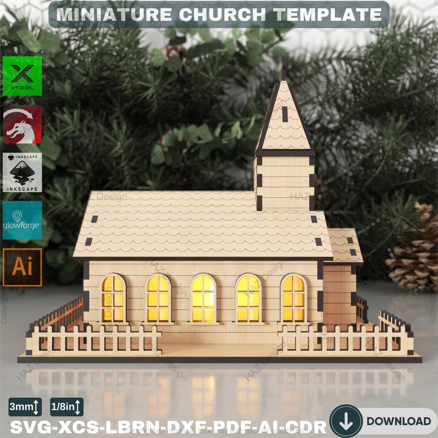 Laser Cut Miniature Church File - Detailed 3D Wooden Model for Decor - Digital Building Plan,Miniature Church Template for Glowforge & xTool 881