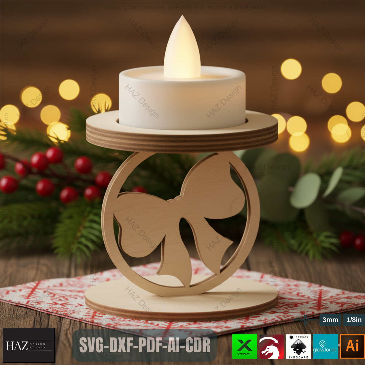 Standing Snowflake Tealight Holders, 3D Wood Laser Cut Ornament Template, DIY Christmas Candle Holder SVG Files