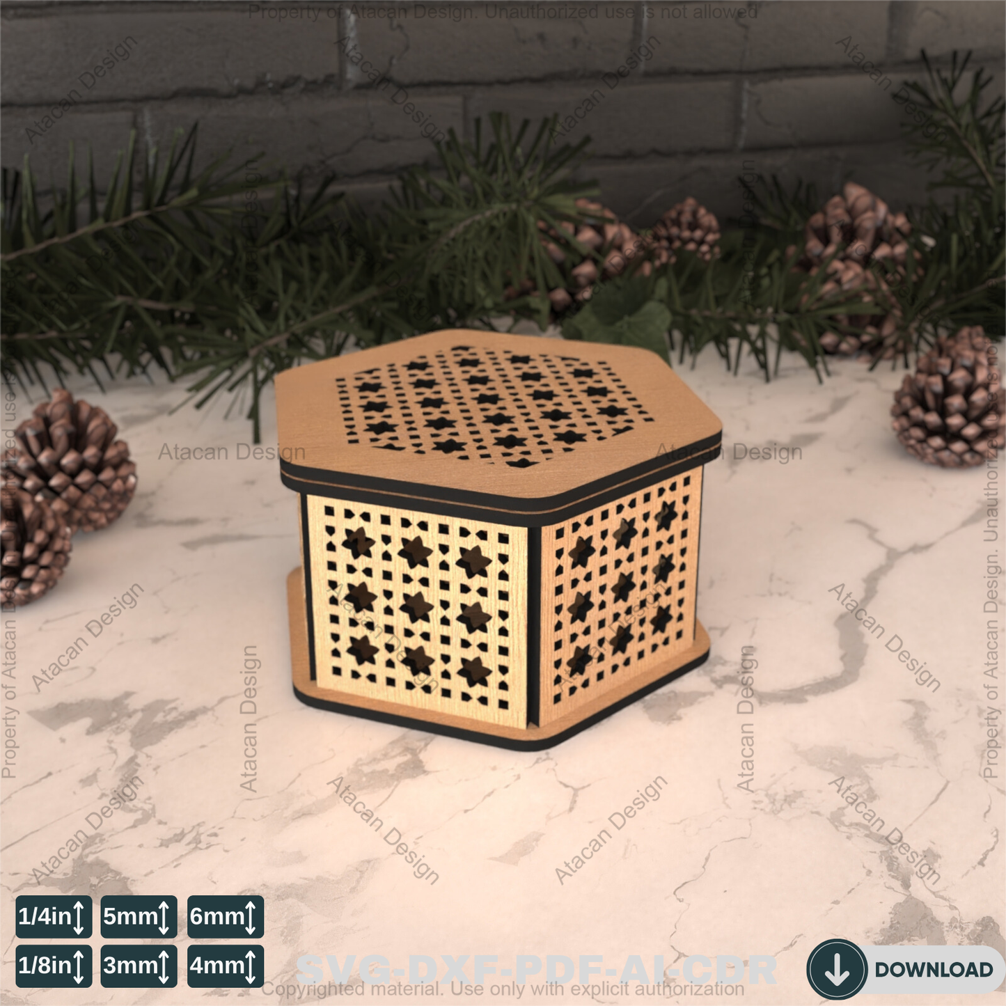 Hexagon Laser Cut Gift Box - Elegant Decorative Wooden Wedding Favor Box,jewellery case Design 796