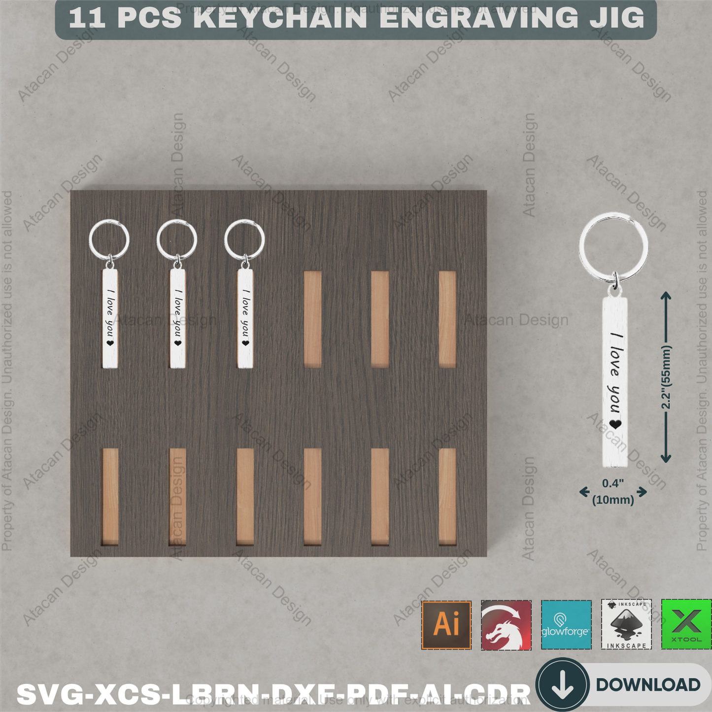 Precision Laser Keychain Alignment Jig Bundle | Wood Engraving Templates for Xtool Glowforge Lightburn | Craft Business Essential 889