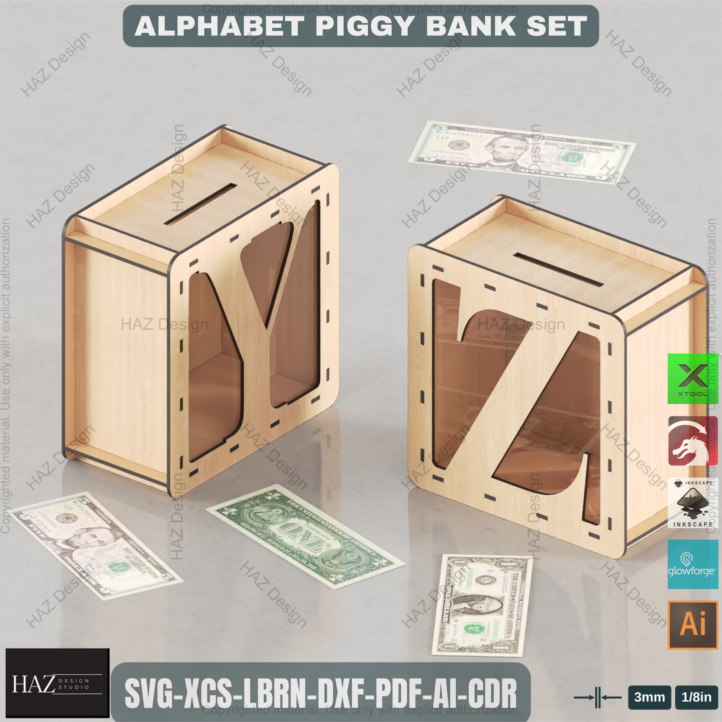Alphabet Piggy Bank Laser Files | A-Z Letter Money Box Set | DIY Kids Gift & Nursery Decor Plan 446