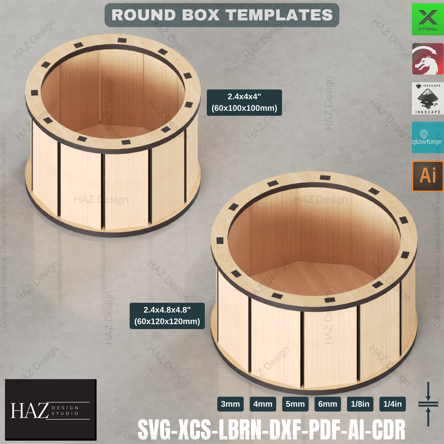 Laser Cut Gift Box: 8 Unique Sizes, Round Box Template 418