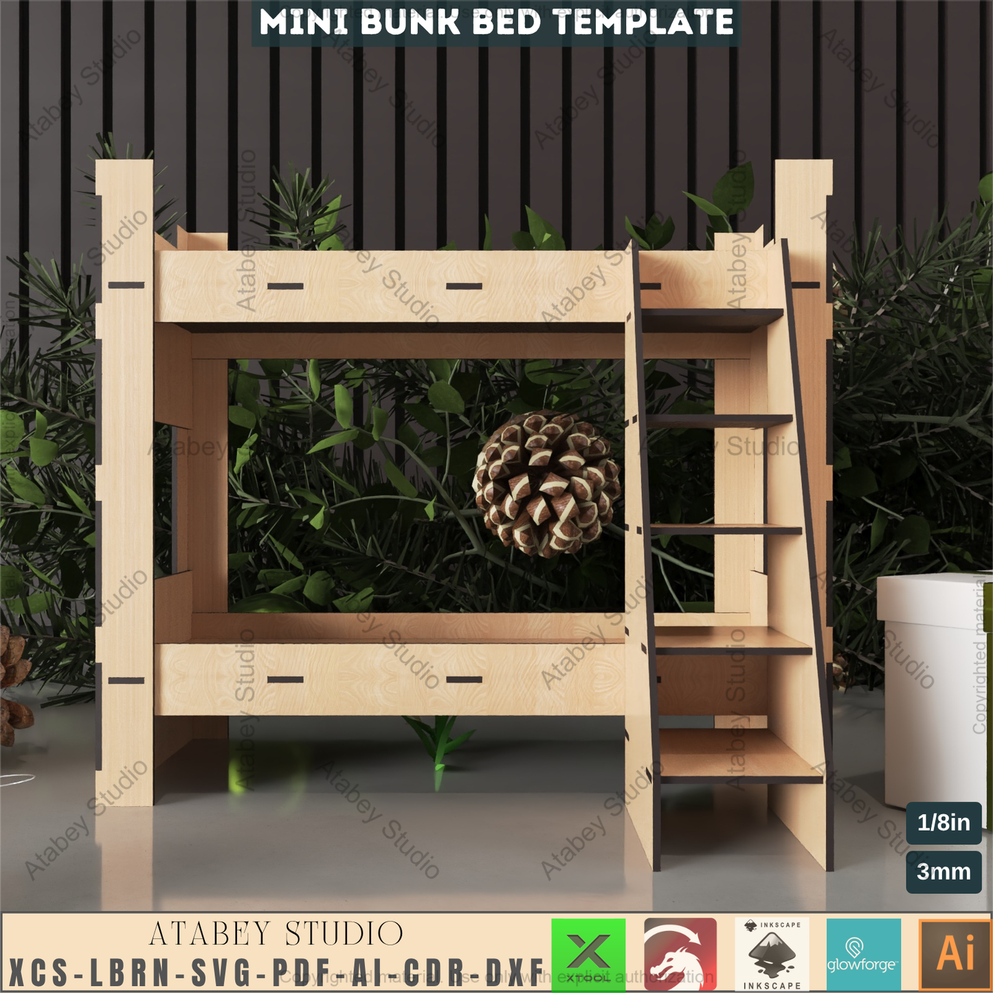 DIY Bunk Bed Laser Plan, Digital Loft Bed Template for CNC, Miniature Dollhouse Furniture Craft File