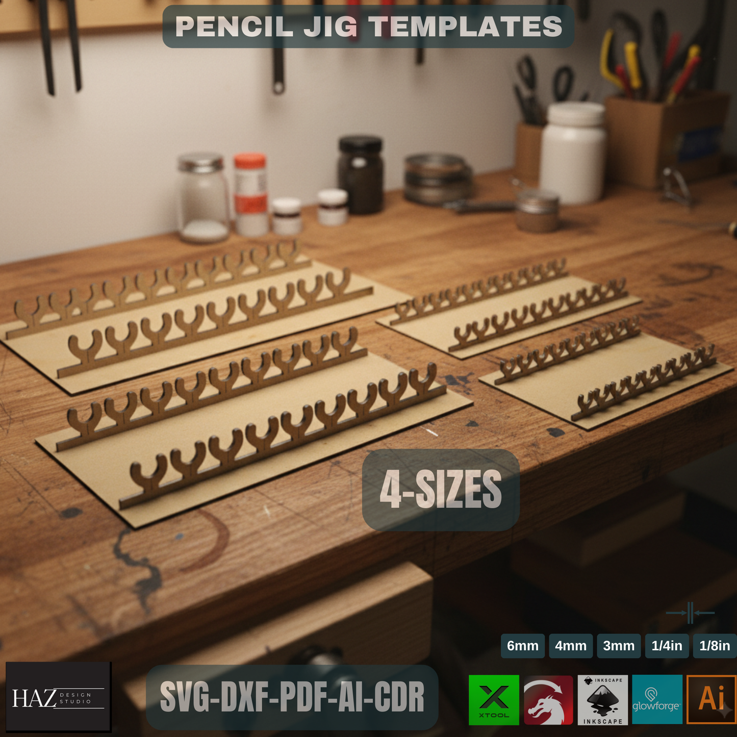 Laser Ready Pencil Jig Template - Jig for Pens - Laser Cut Template SVG DXF PDF Ai 185