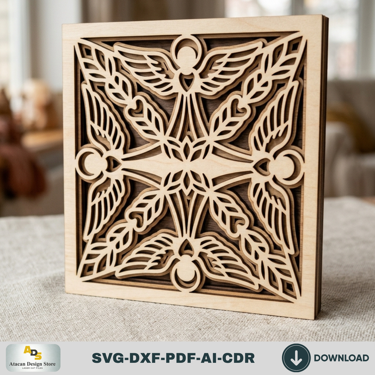 Religious Angel Mandala Laser Cutting File, Layered Plywood Wall Decor, Christian Gift Template 999