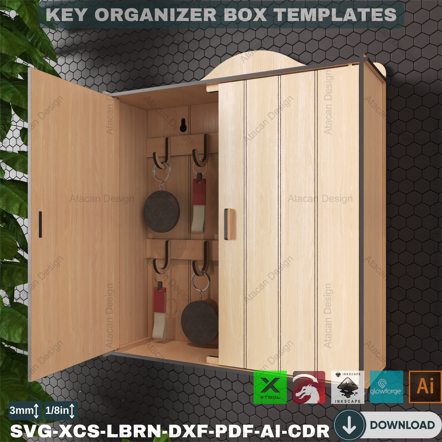 Laser Cut Key Storage Box Plans | 2 Modern Designs, DIY Wall Key Holder, Home Organizer 887