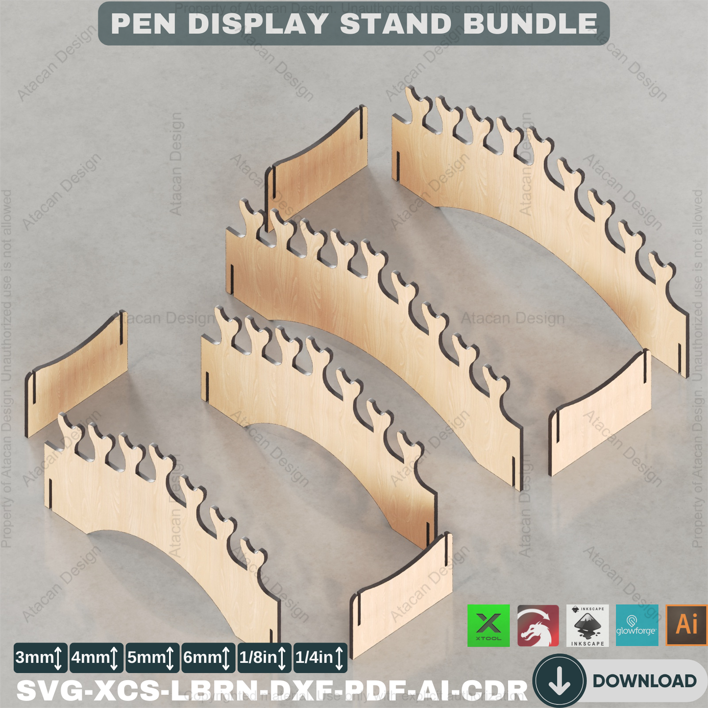Tiered Pen Display Laser Cut Files | Professional Showcase Stands | Desk Organizer Bundle | Multi-Size 447