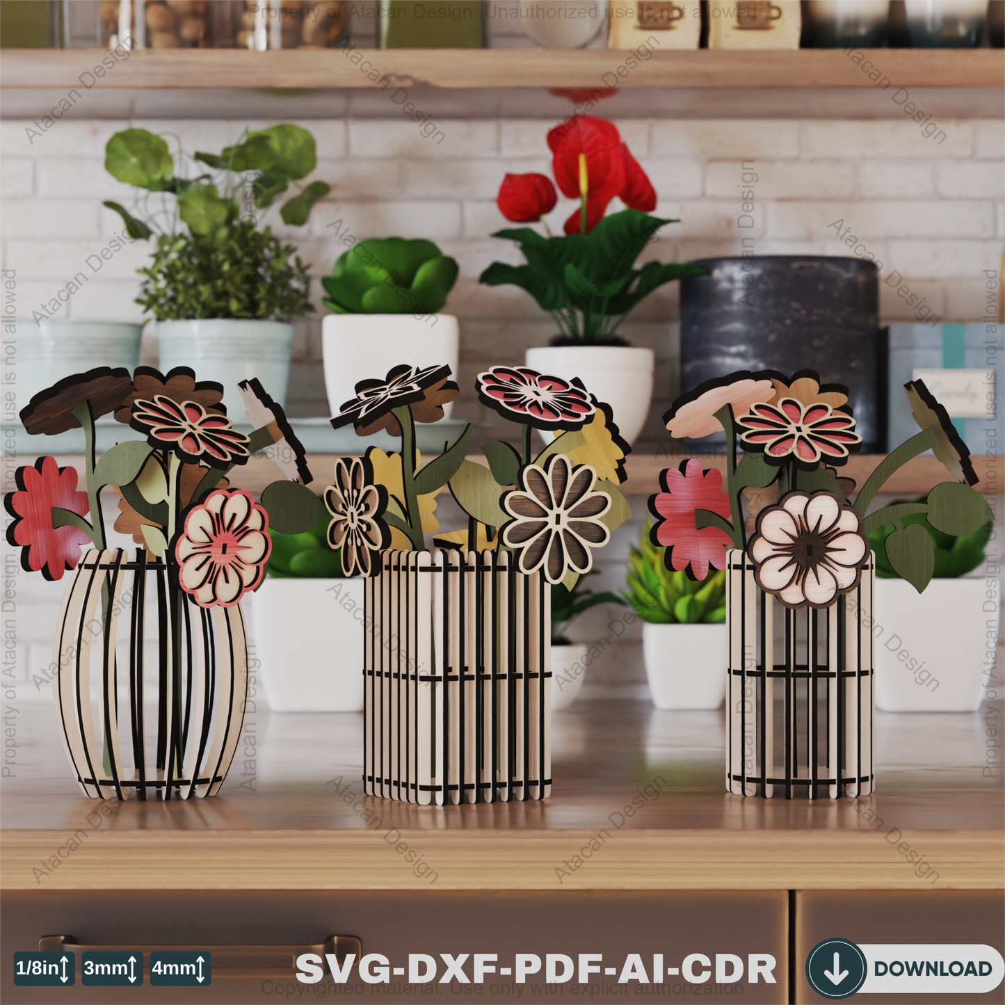 Wooden Flower Bouquet Design for Laser Cutting – Great Gift Idea for Mom,Wildflower Bouquet for Laser Cutting 819