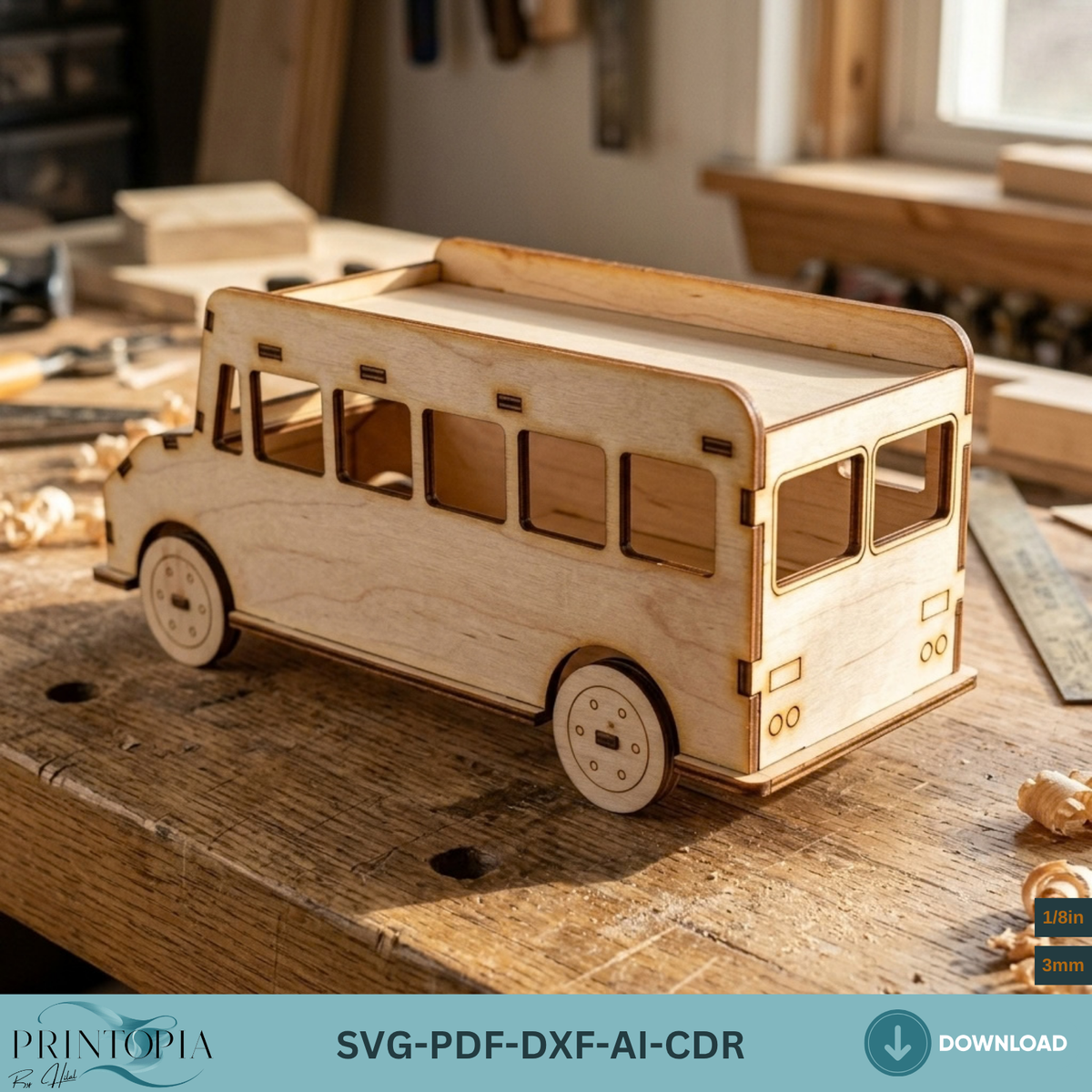 Toy Bus Laser Cut File Wooden School Bus 3D Puzzle SVG DXF Template