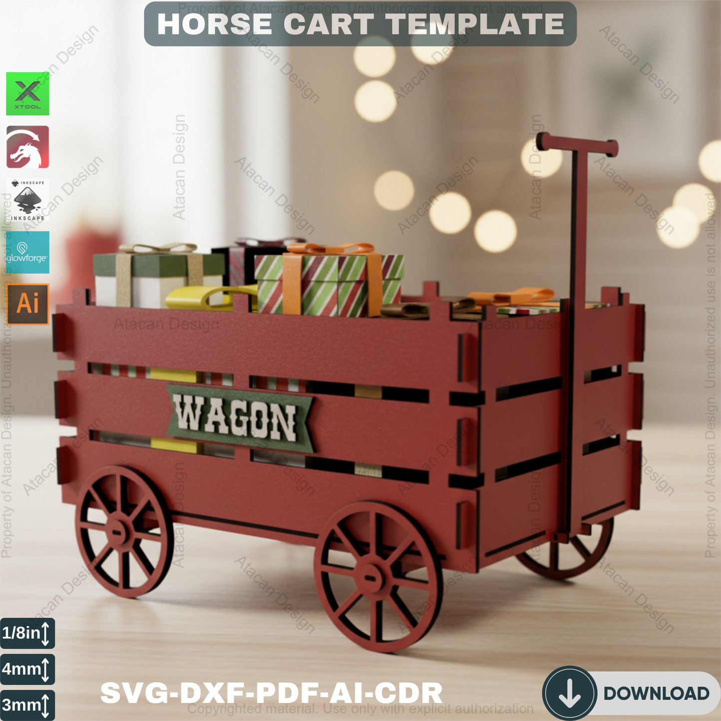 Horse Cart Laser Cut Files / Wood Caravan Carriage / Moving Wheel Wagon / Pony Cart Digital Download Svg Dxf Ai Cdr Pdf 358