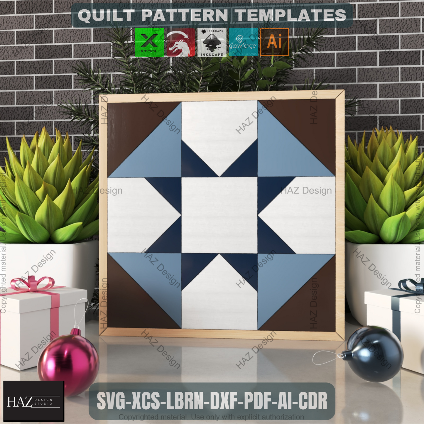 Wood Quilt Block Pattern Pack, Geometric Wall Art SVG, Laser Ready Files for Farmhouse Decor, DIY Barn Quilt Craft Project Bundle 461