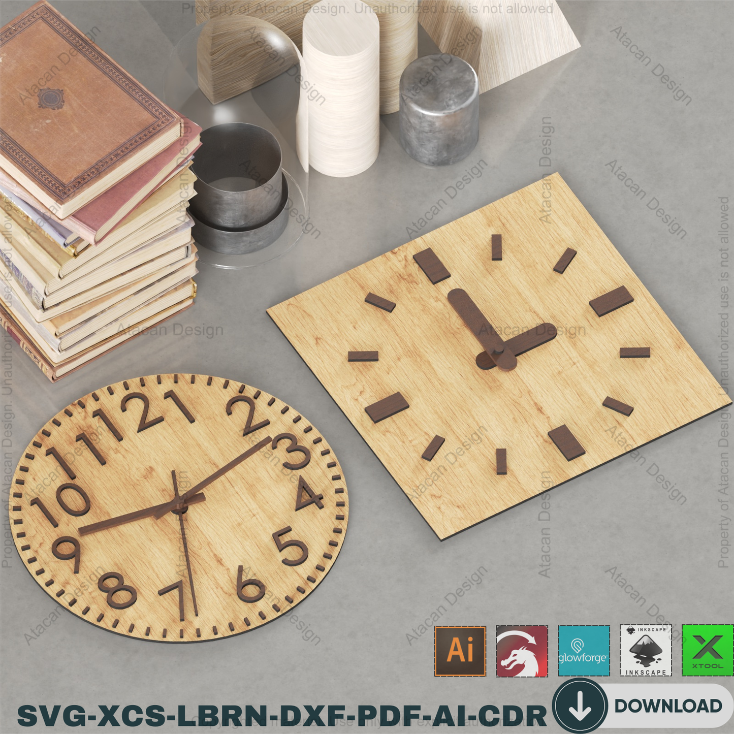 Ultimate Clock Vector Pack, Laser Cutting Designs, DIY Wall Art Files, CNC Pattern for Glowforge & Xtool 899