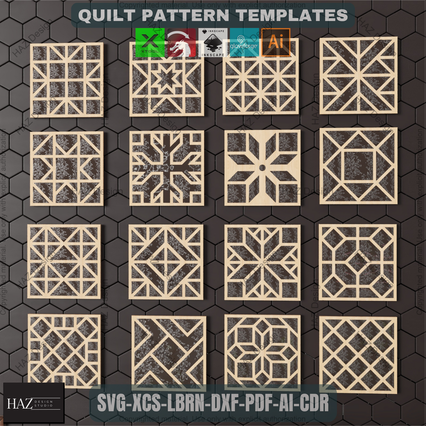 Geometric Quilt Block Craft Bundle • 16 Laser Cut Templates for Farmhouse Coasters • DIY Wood Wall Art & Home Decor Projects 463