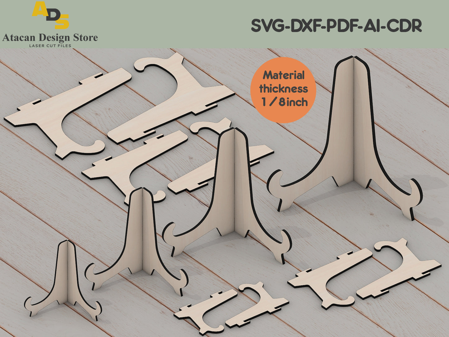 Sleek & Sturdy Easel Display Stands - Laser Cut Files for Multiple Sizes and Materials 408