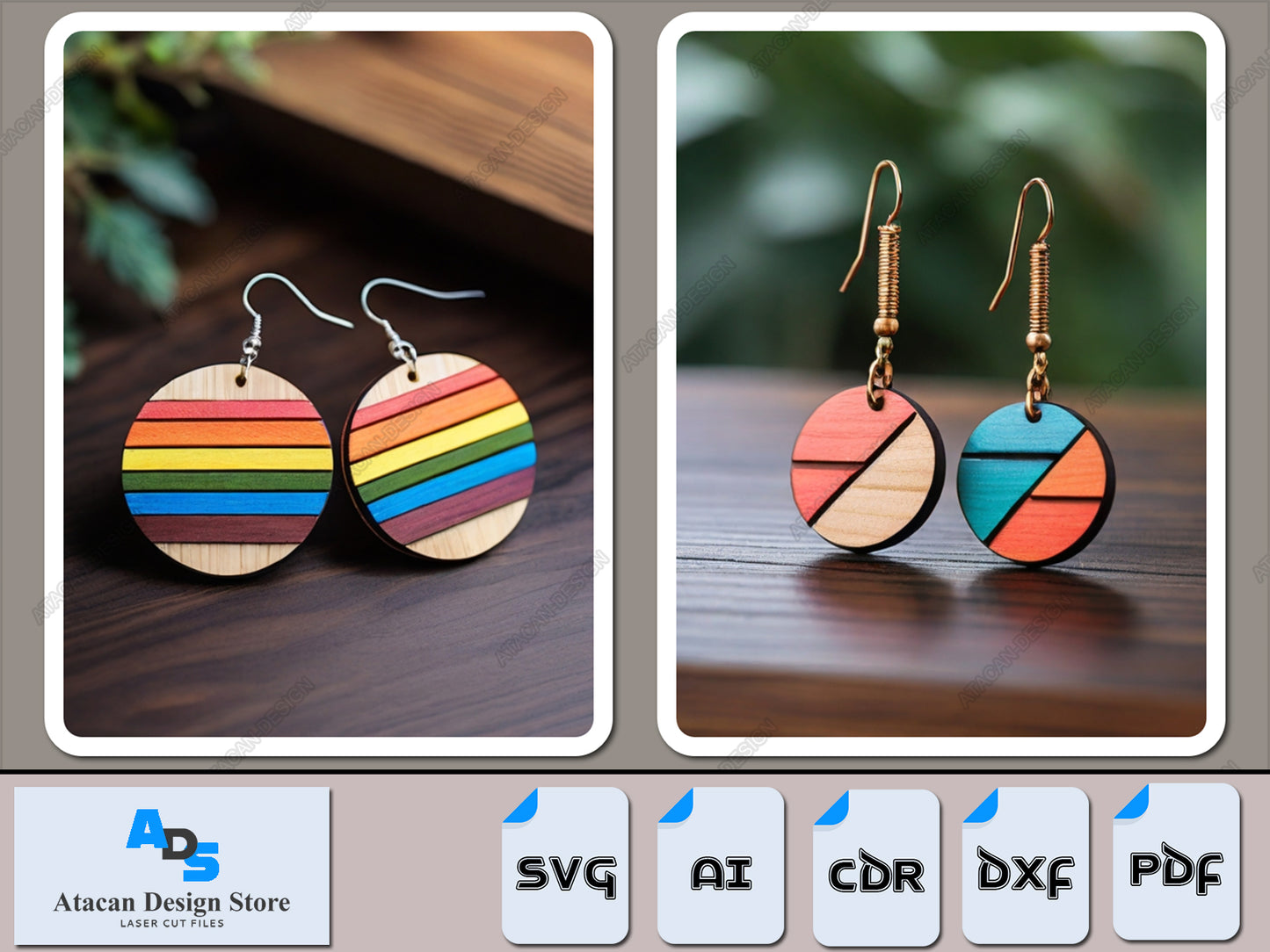 Vibrant Spectrum Ear Art - Precision-Cut Wooden Earring Design Templates for Laser Enthusiasts 382