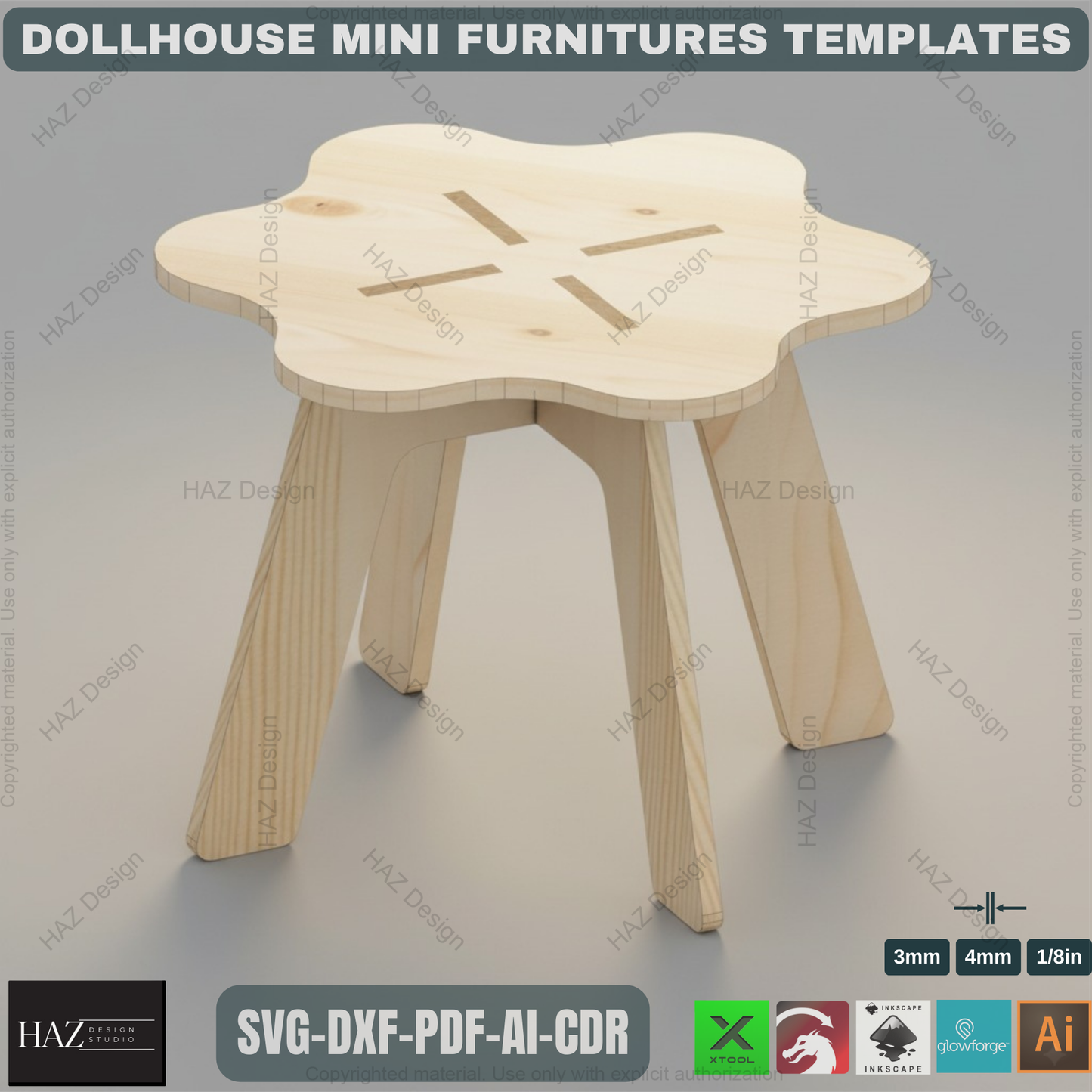 Dollhouse Miniature Furniture SVG Laser Cut Files - 1/12 Scale Mini Chair Table Shelf - Digital Download for Glowforge XTool 473