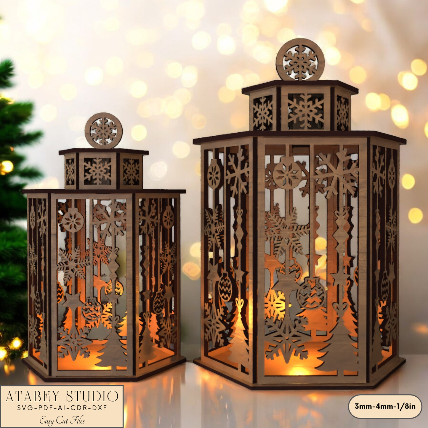 Laser Cut Christmas Candle Holder with Deer and Lampshade Design 918