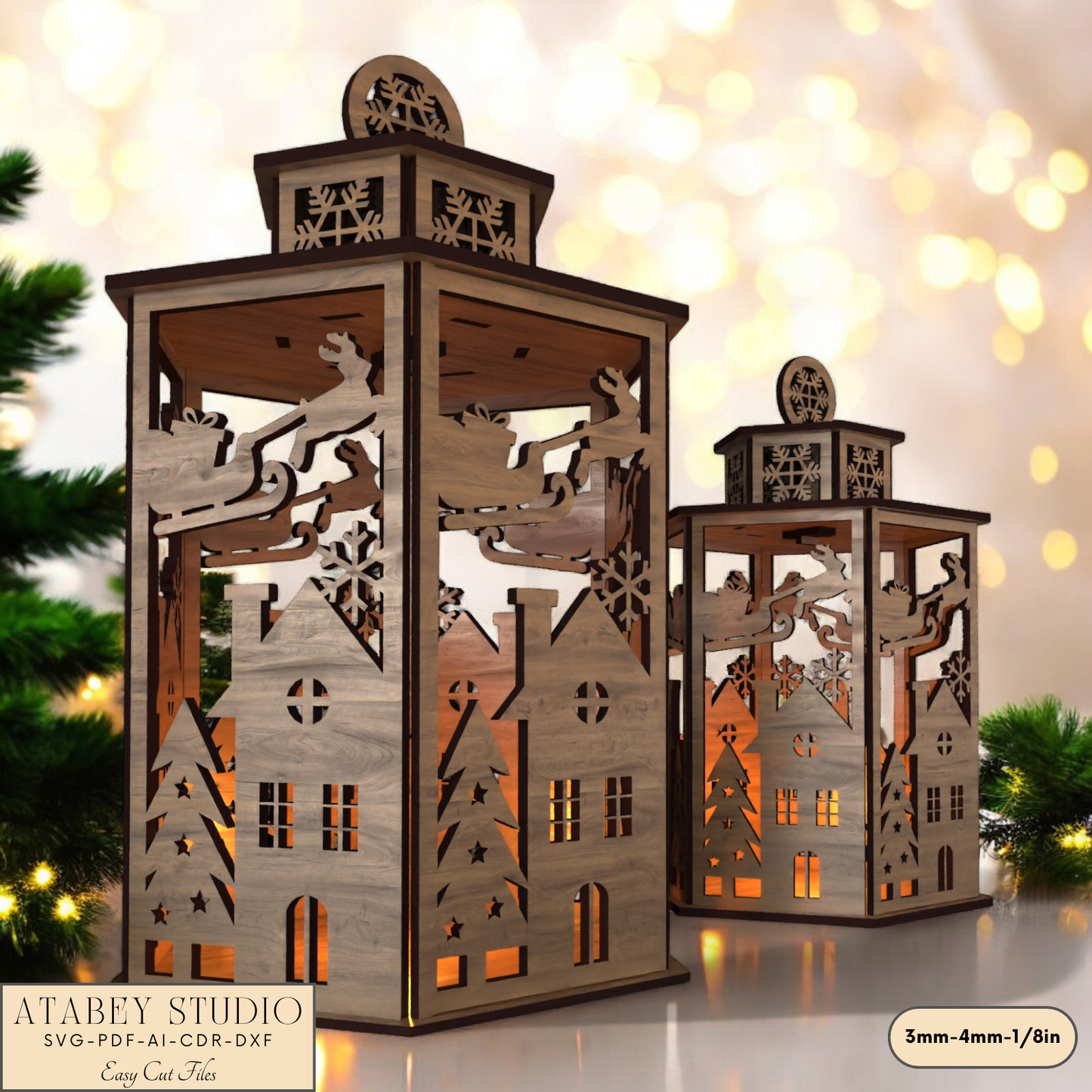 Laser Cut Christmas Candle Holder with Deer and Lampshade Design 918