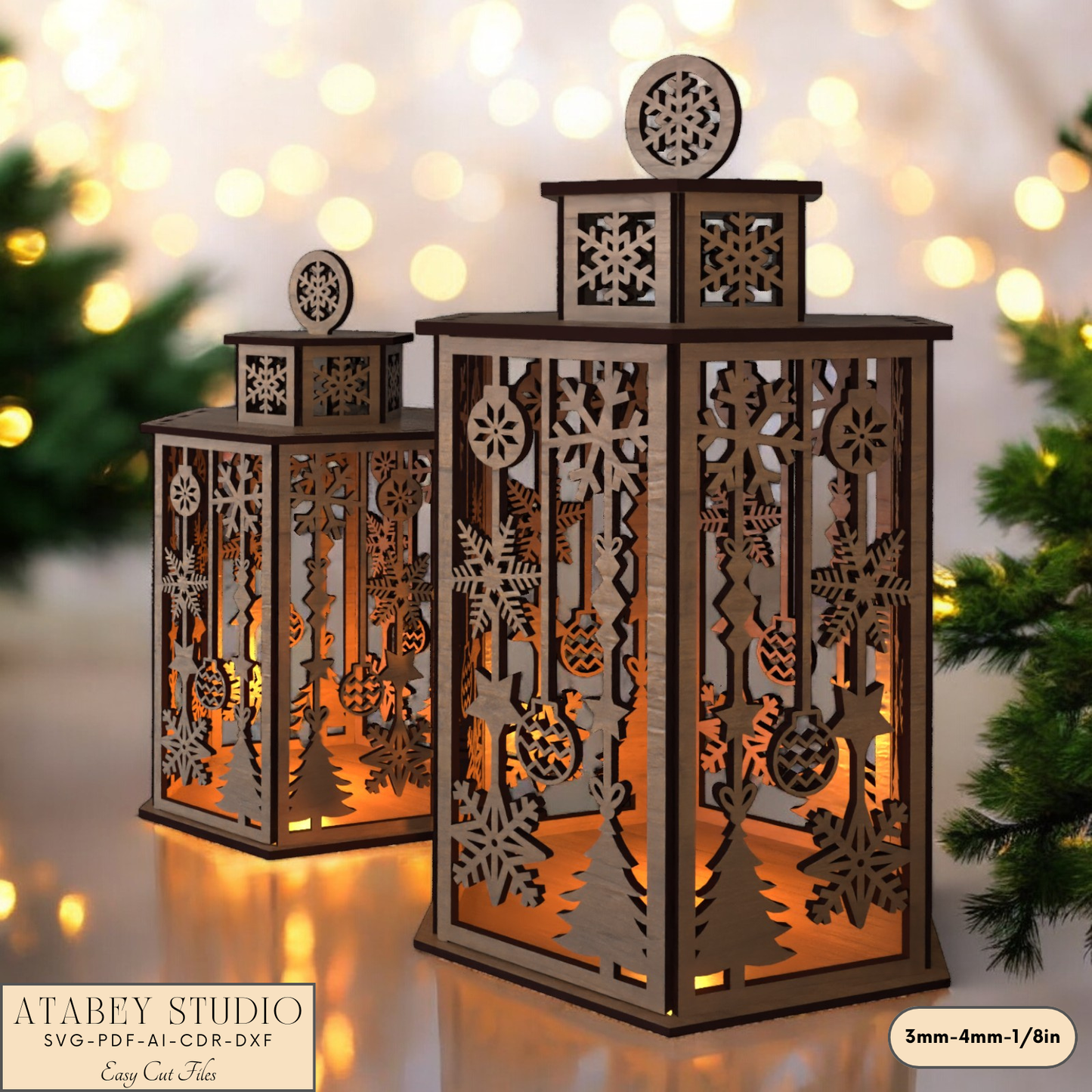 Laser Cut Christmas Candle Holder with Deer and Lampshade Design 918