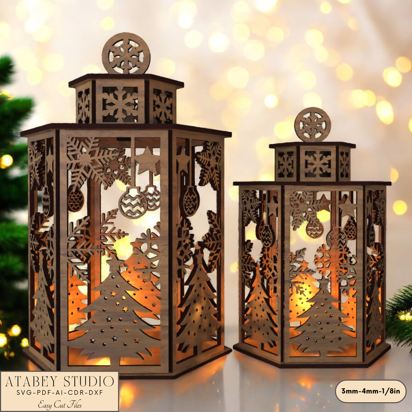 Laser Cut Christmas Candle Holder with Deer and Lampshade Design 918