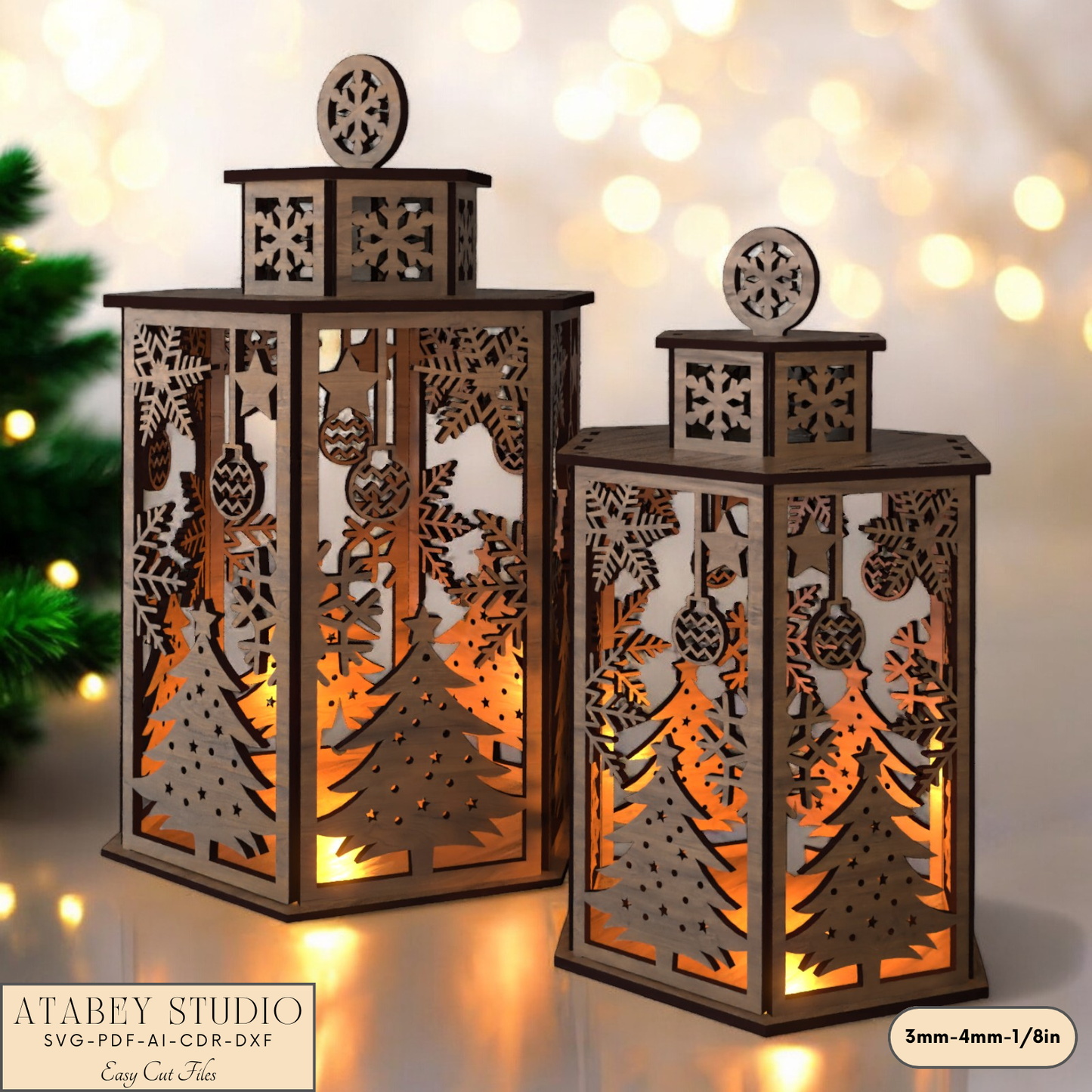 Laser Cut Christmas Candle Holder with Deer and Lampshade Design 918