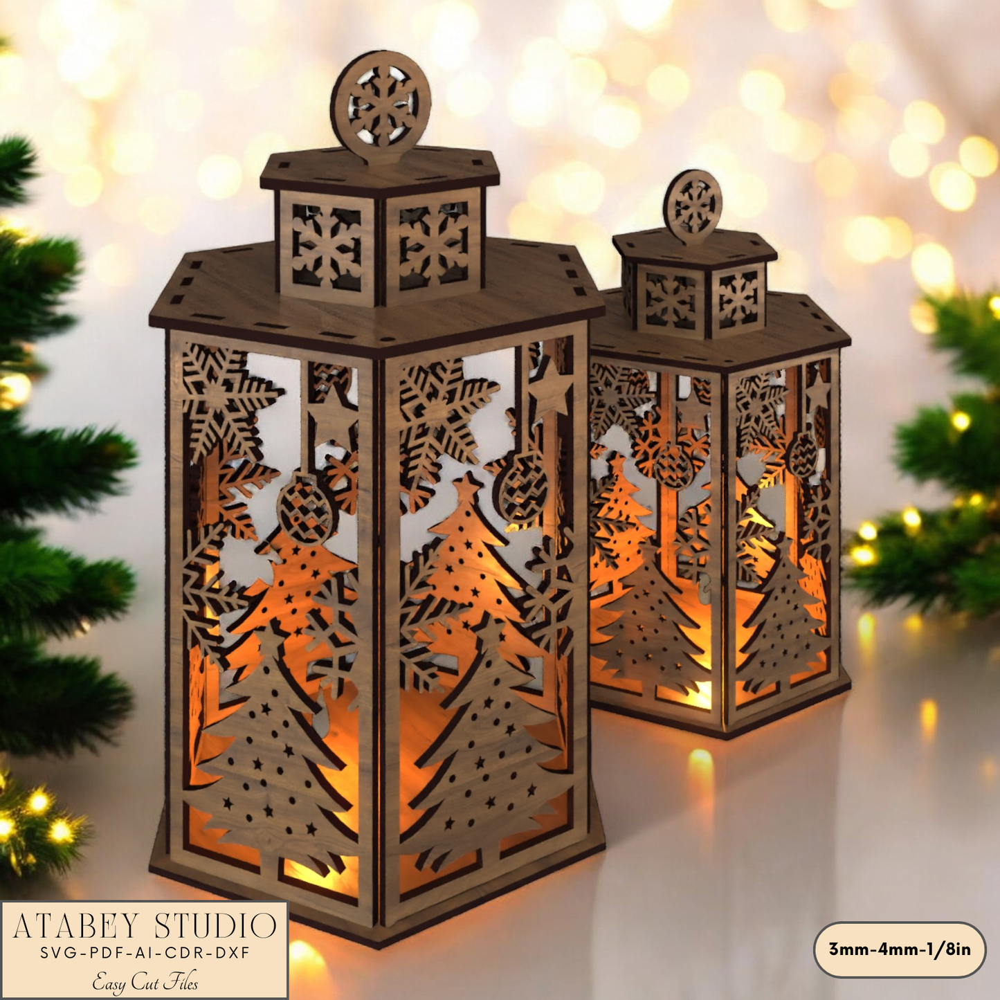 Laser Cut Christmas Candle Holder with Deer and Lampshade Design 918