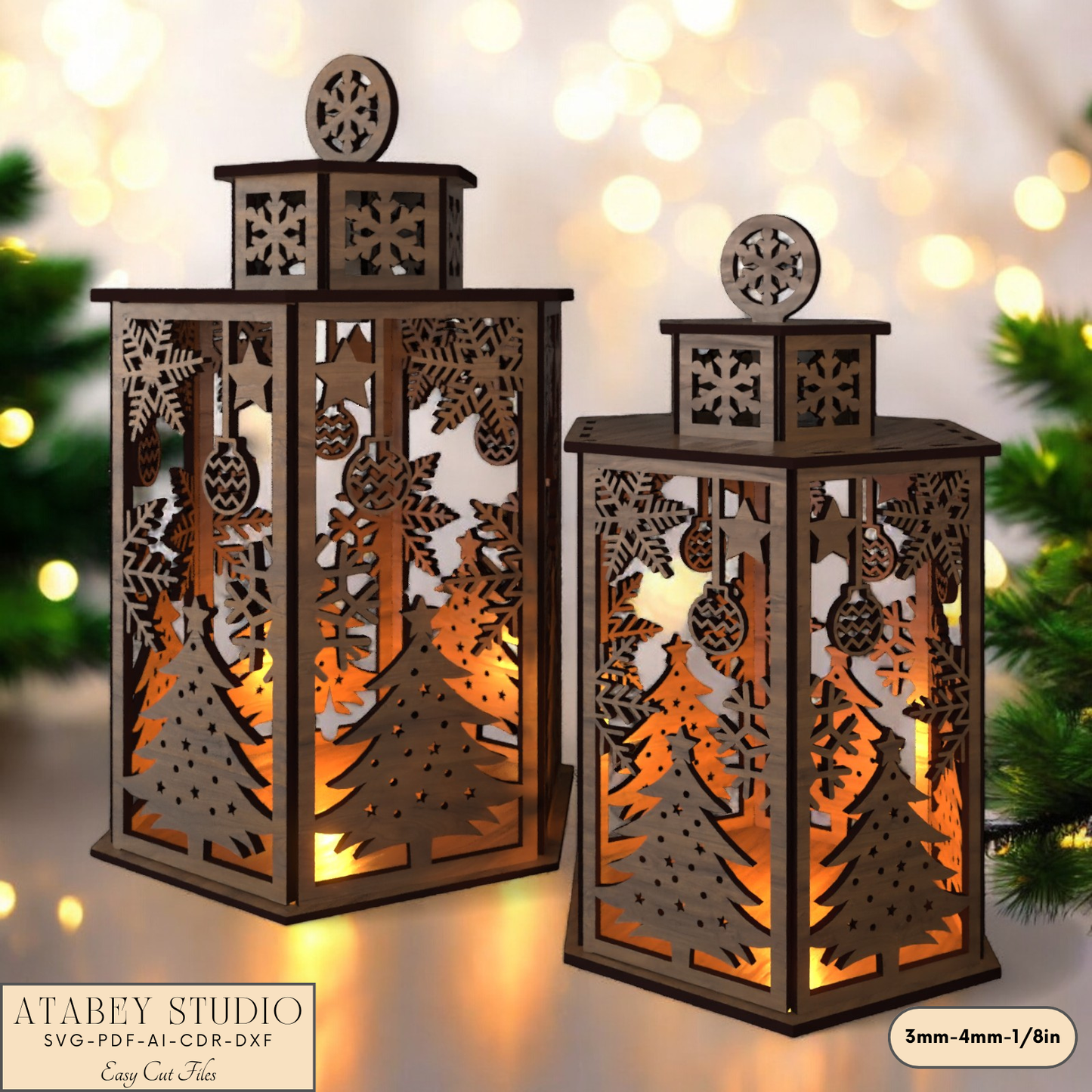 Laser Cut Christmas Candle Holder with Deer and Lampshade Design 918