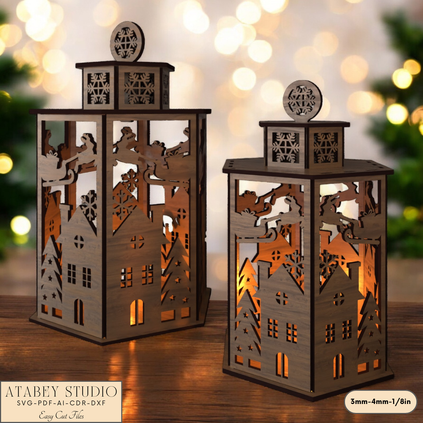 Laser Cut Christmas Candle Holder with Deer and Lampshade Design 918