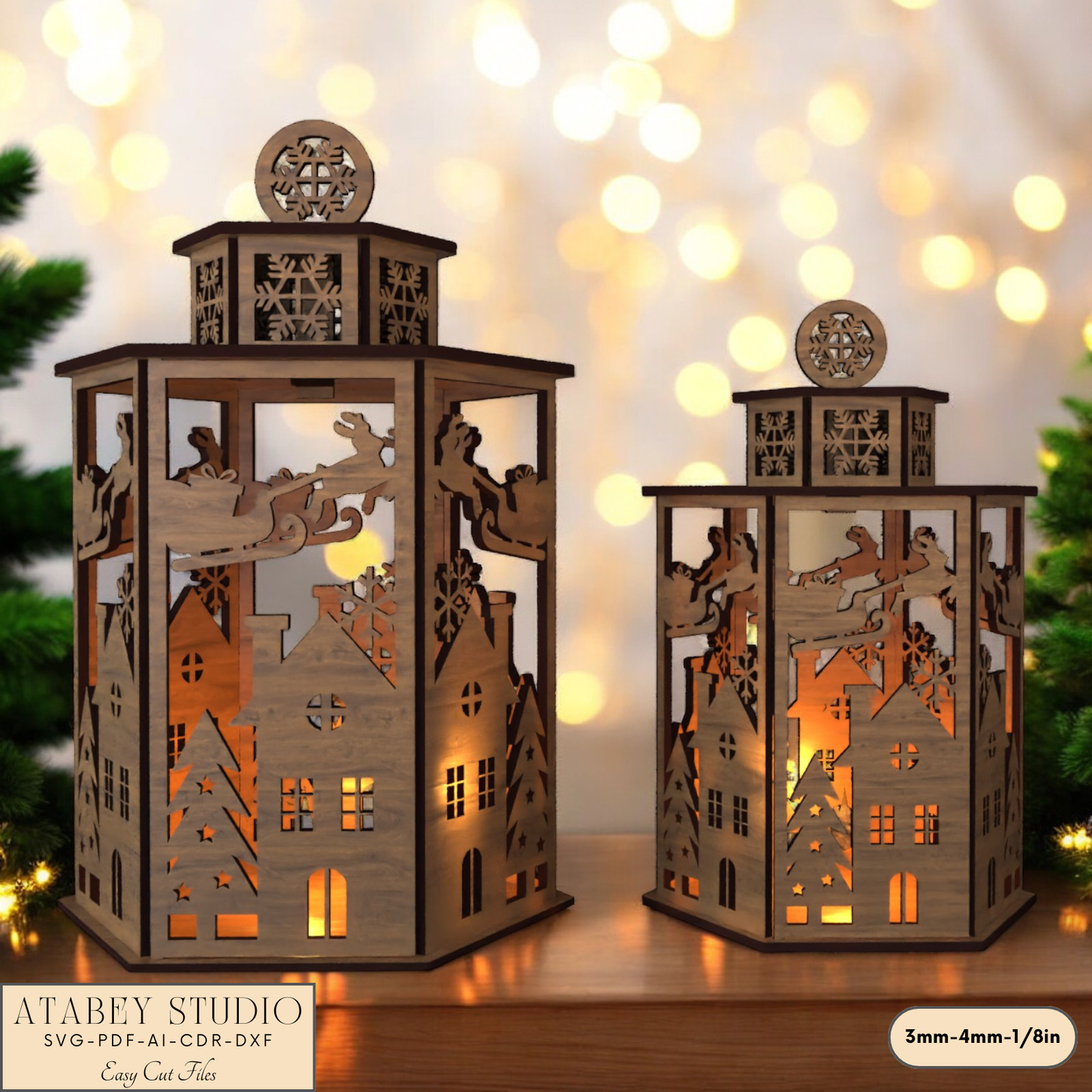 Laser Cut Christmas Candle Holder with Deer and Lampshade Design 918