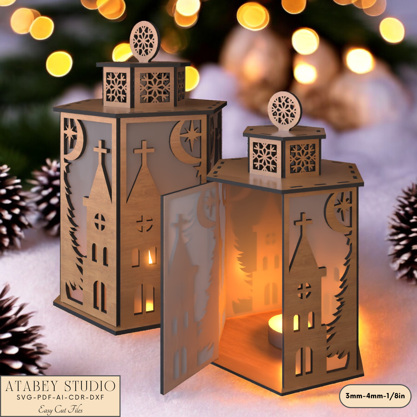 Laser Cut Candle Holder for Christmas Table and Night Light Decor 920
