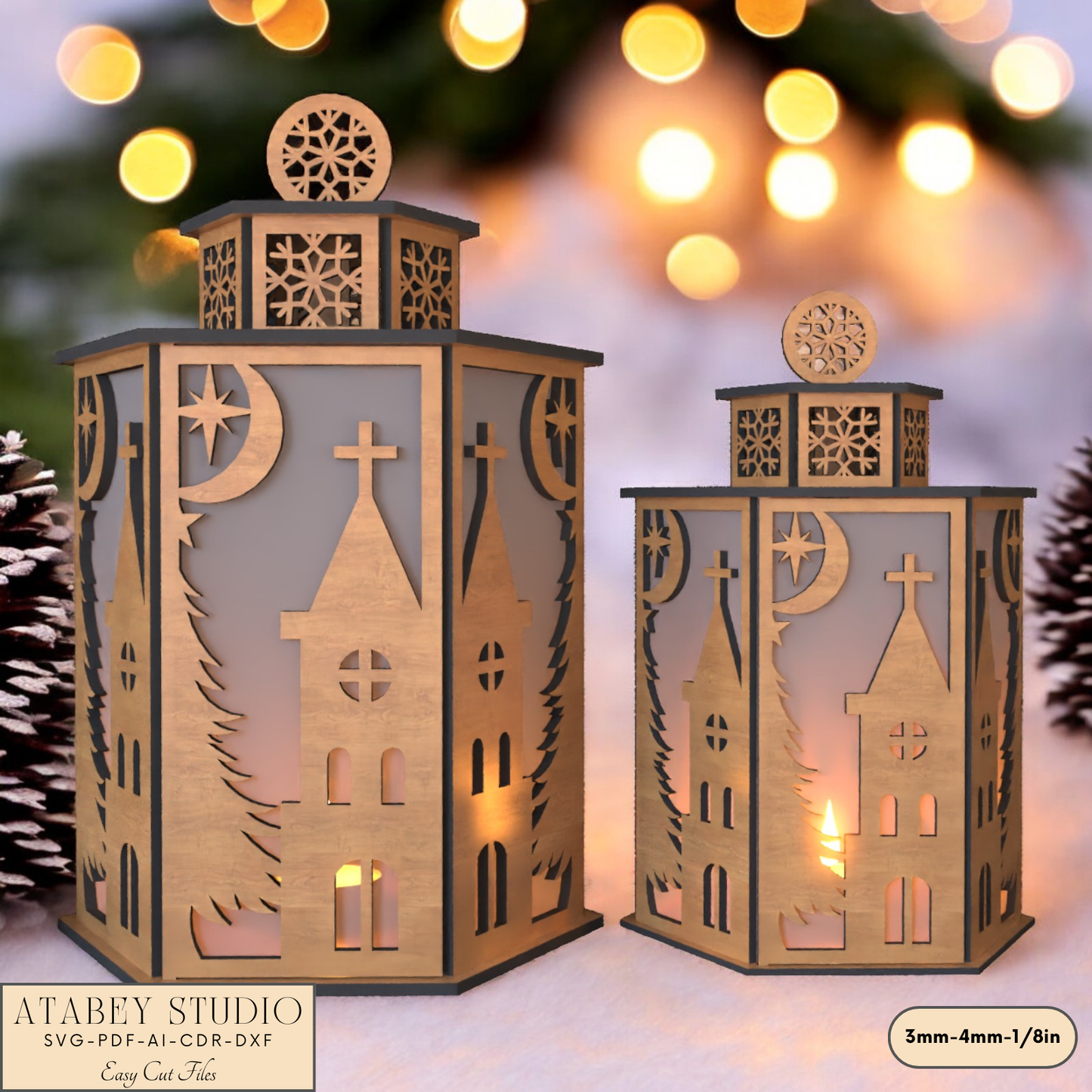 Laser Cut Candle Holder for Christmas Table and Night Light Decor 920