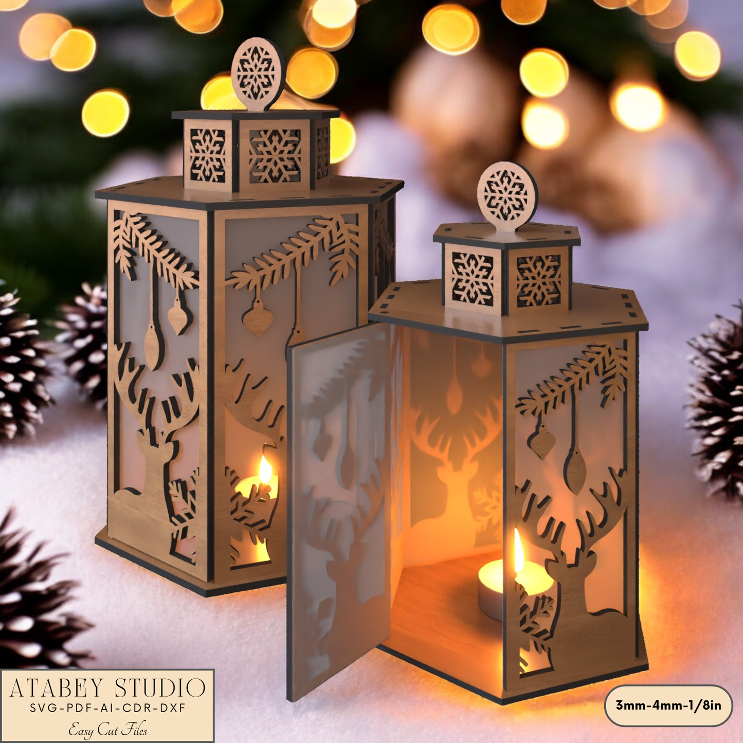 Laser Cut Candle Holder for Christmas Table and Night Light Decor 920