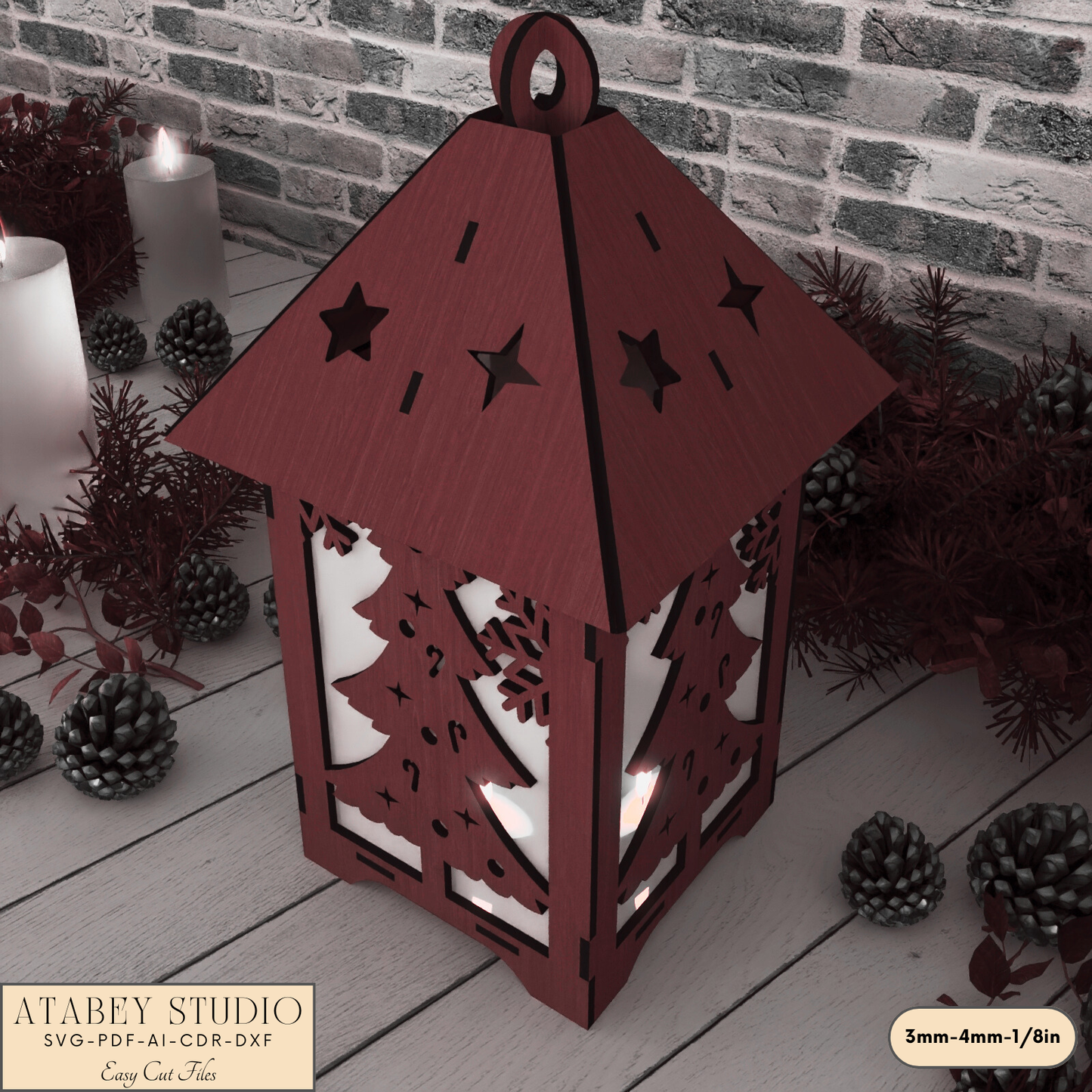 Wooden Christmas Lantern Template for Laser Cutting - Table Decoration 922