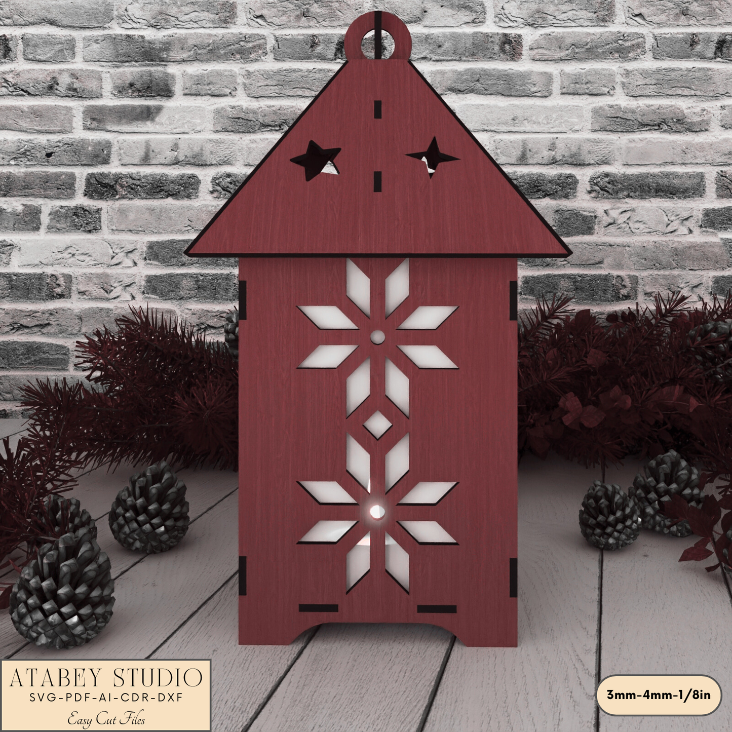 Wooden Christmas Lantern Template for Laser Cutting - Table Decoration 922