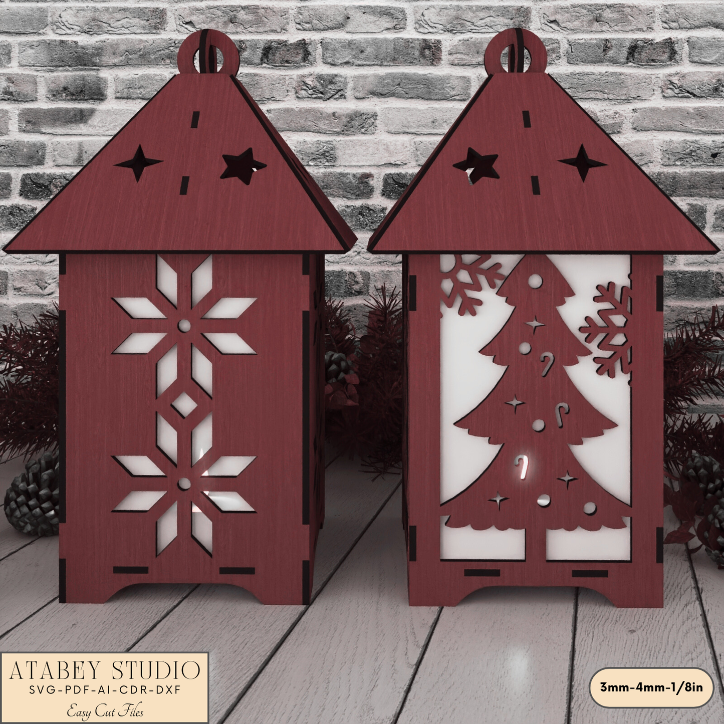 Wooden Christmas Lantern Template for Laser Cutting - Table Decoration 922