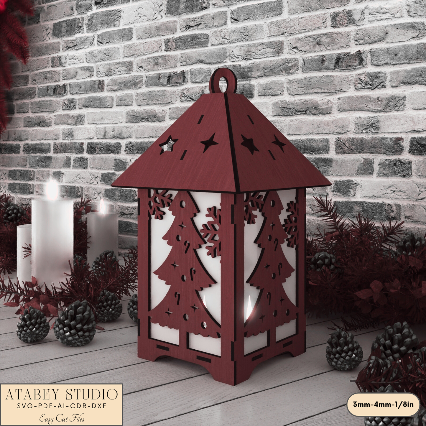 Wooden Christmas Lantern Template for Laser Cutting - Table Decoration 922