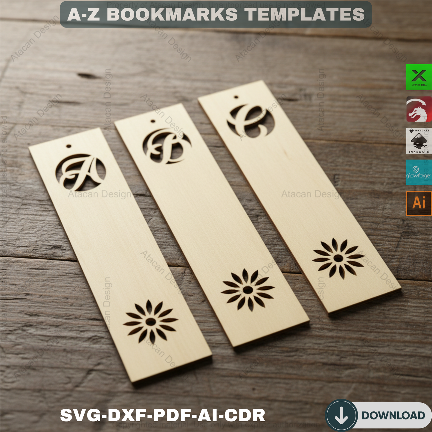 Alphabet Bookmark Template Bundle / Bookmark Label Tags / Bookmarks Cuttable Files DIY SVG DXF 565