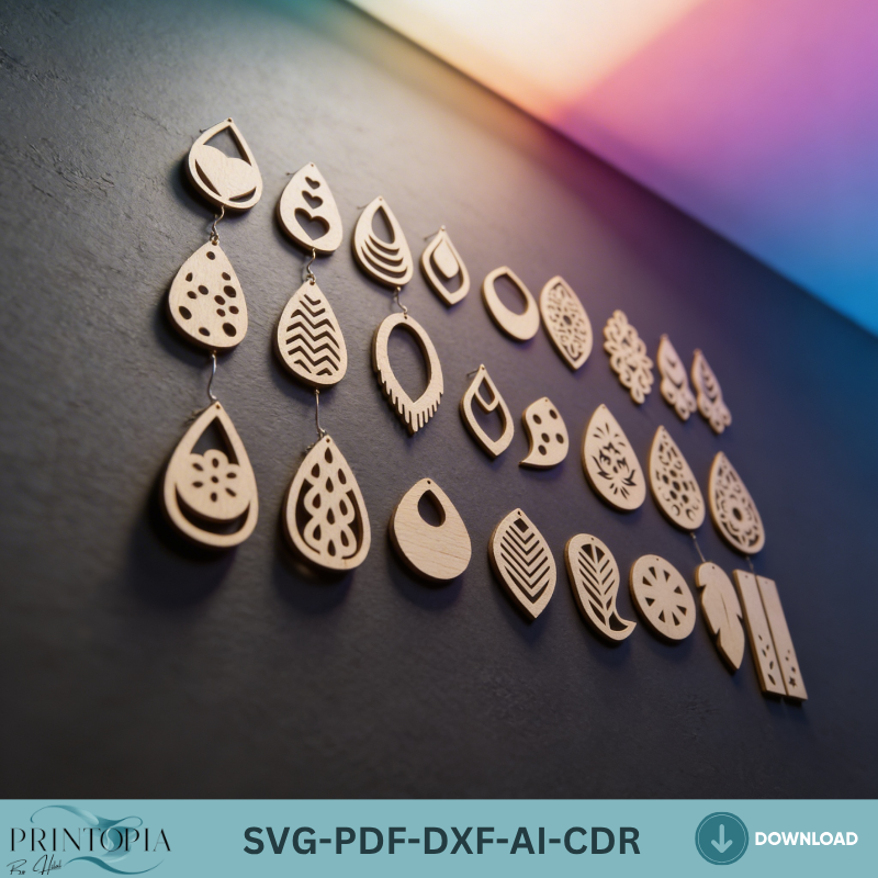 Boho Wooden Earring Laser Cut Bundle, Teardrop Earring Templates, Jewelry Designs