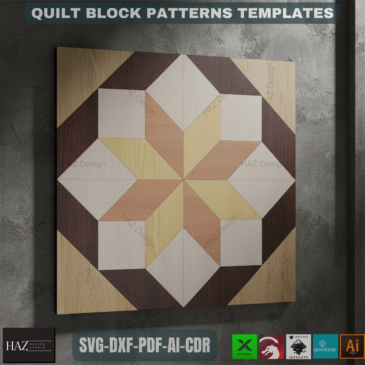 Laser Cut Quilt Block SVG Bundle, Digital Quilt Pattern Templates, Geometric Wood Wall Art Files, Farmhouse Decor DXF 474
