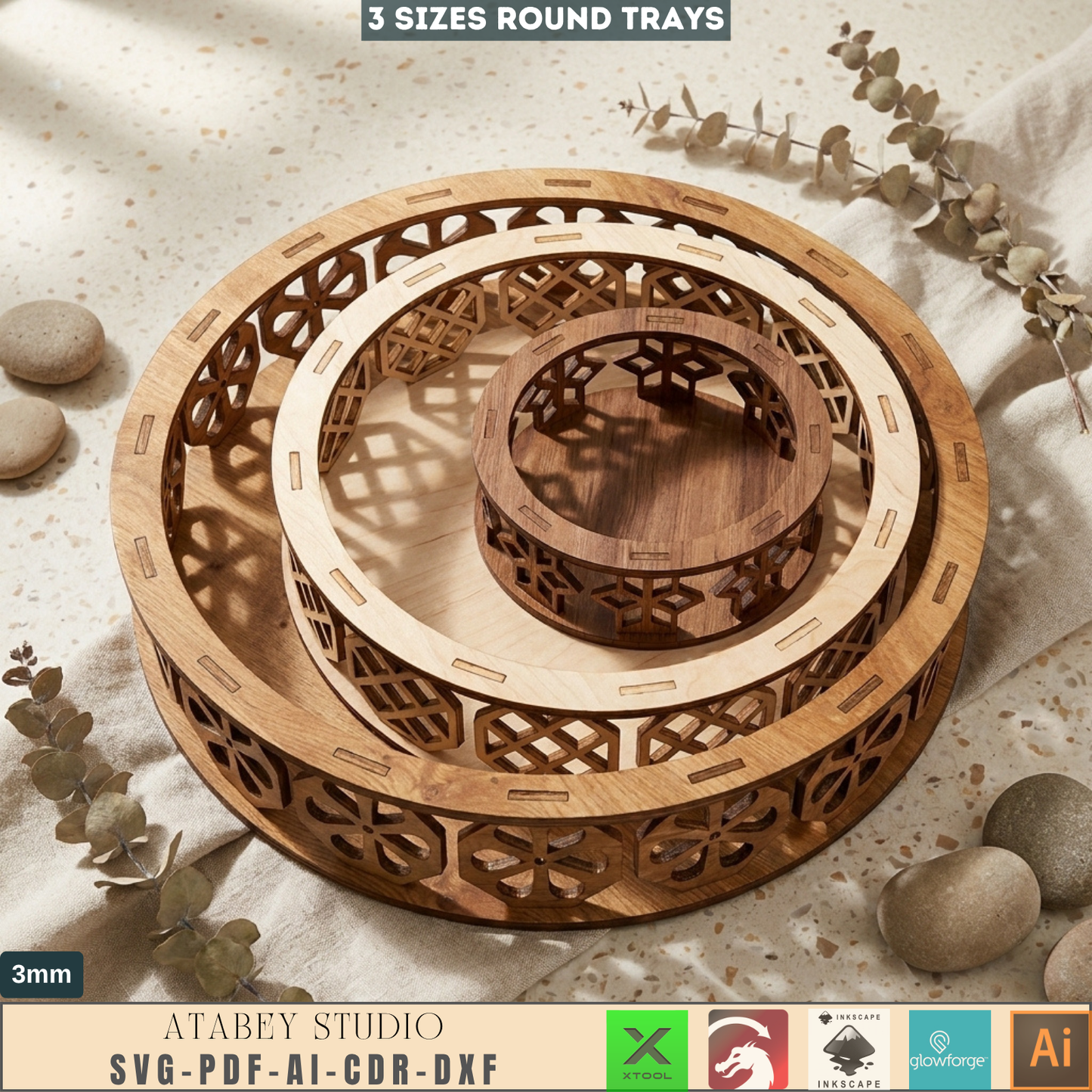 Decorative Tray SVG file, Wooden carved Tray laser cut template, Ornamental Tray Cutting Plan 140
