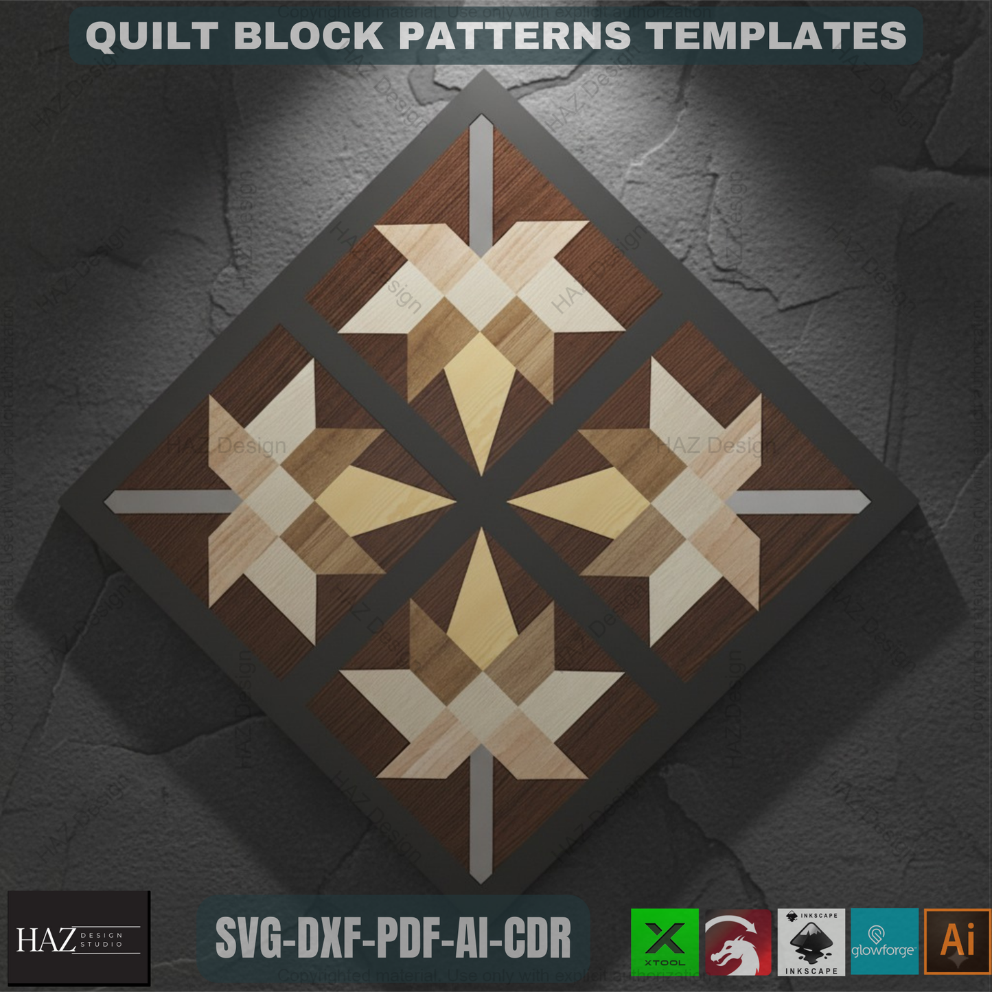 Laser Cut Quilt Block SVG Bundle, Digital Quilt Pattern Templates, Geometric Wood Wall Art Files, Farmhouse Decor DXF 474