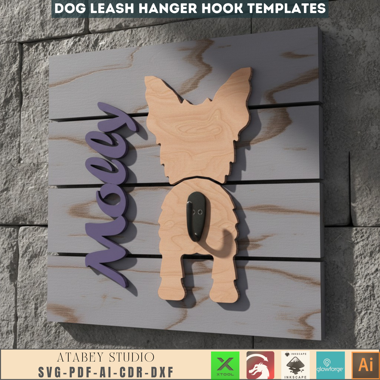 Personalized Dog Leash Holder SVG | Custom Pet Leash Hanger Laser Cut File | Dog Butt Wood Sign Digital Template for Xtool Glowforge