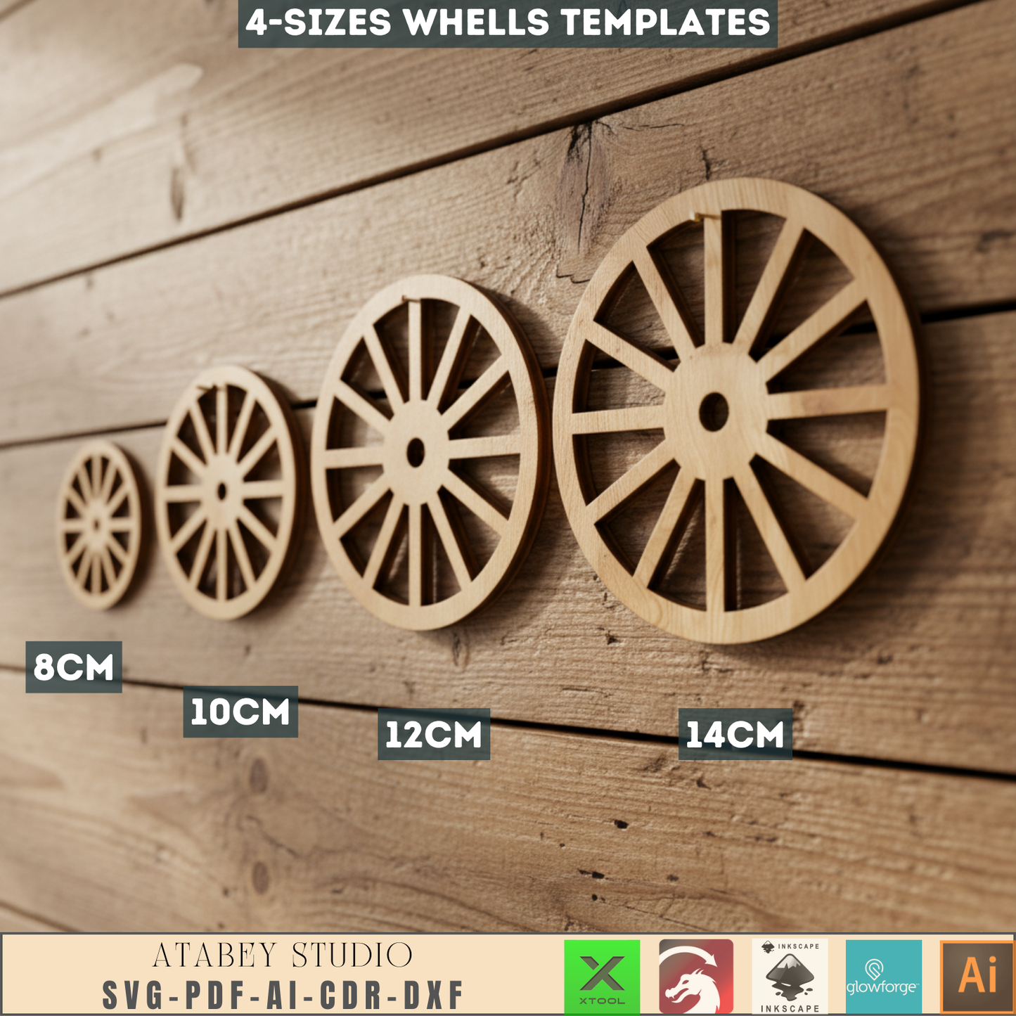 Carriage Wheel Craft Shape - Rustic Ox Cart Wheels - Perfect for Laser Cut Designs and DIY Decorations 707