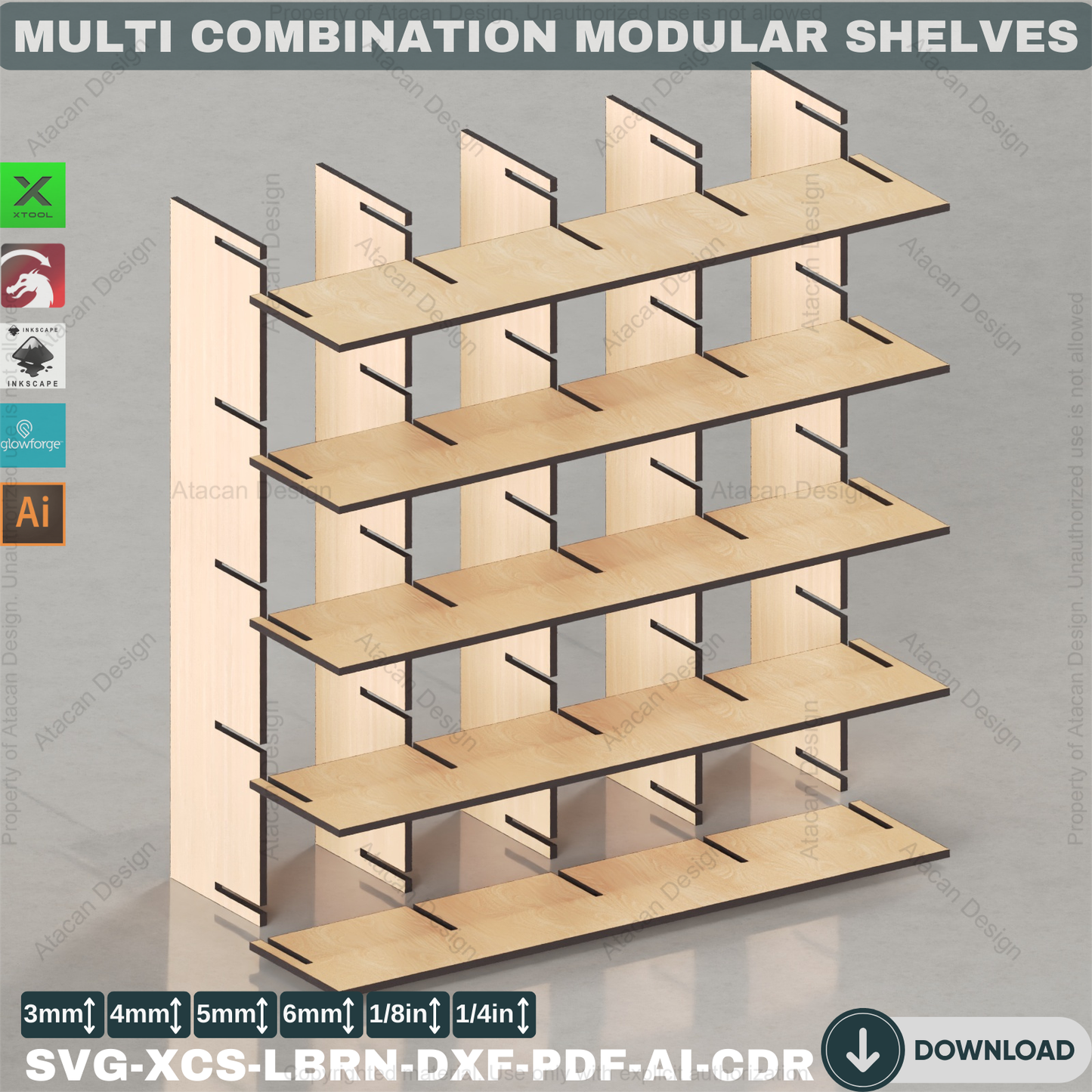 Laser Cut Modular Cube Storage Shelves Plan. Easy Assembly DIY Display Organizer 880
