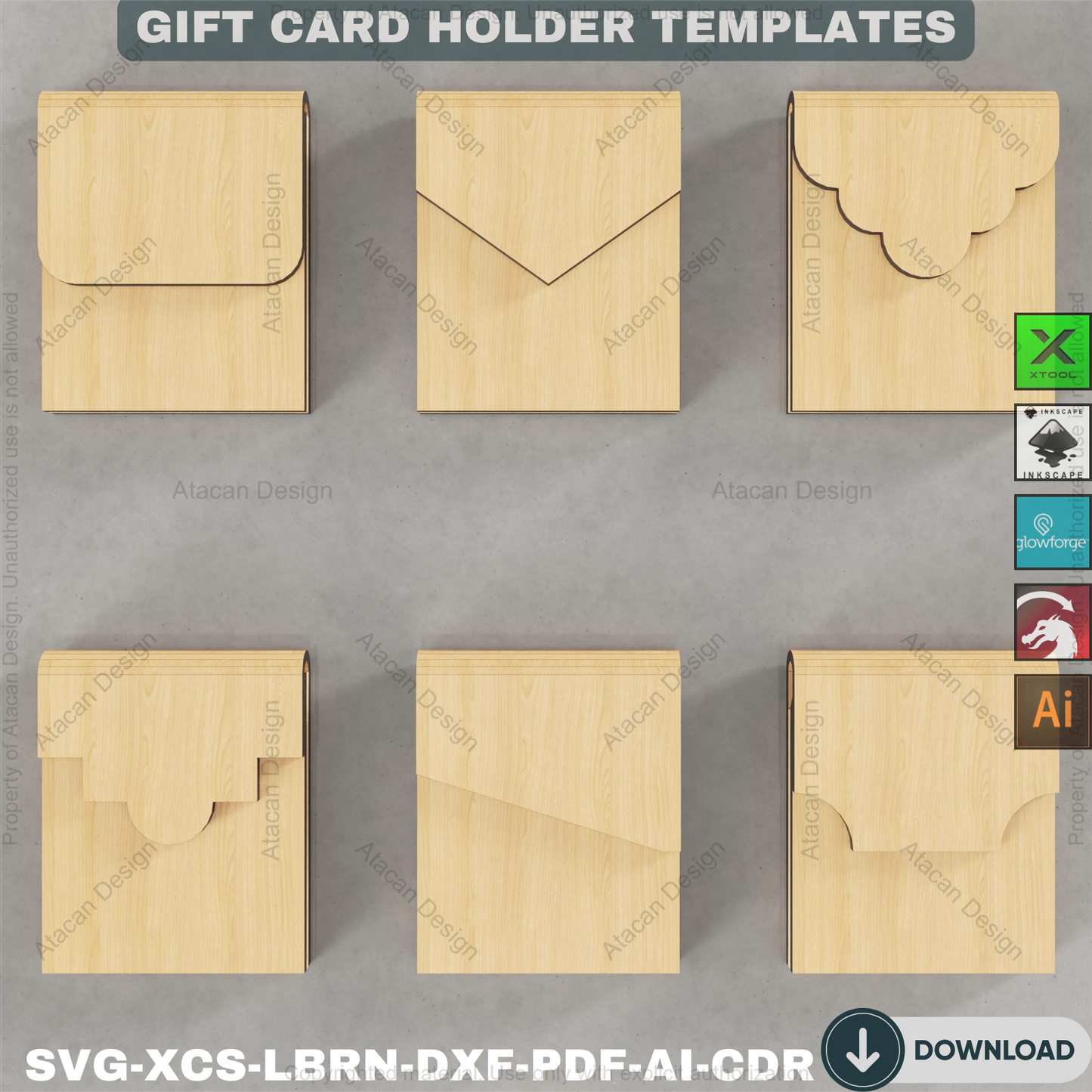 Wooden Gift Card Envelope Templates for Laser Cut DIY Projects Personalized Holidays and Special Occasions
