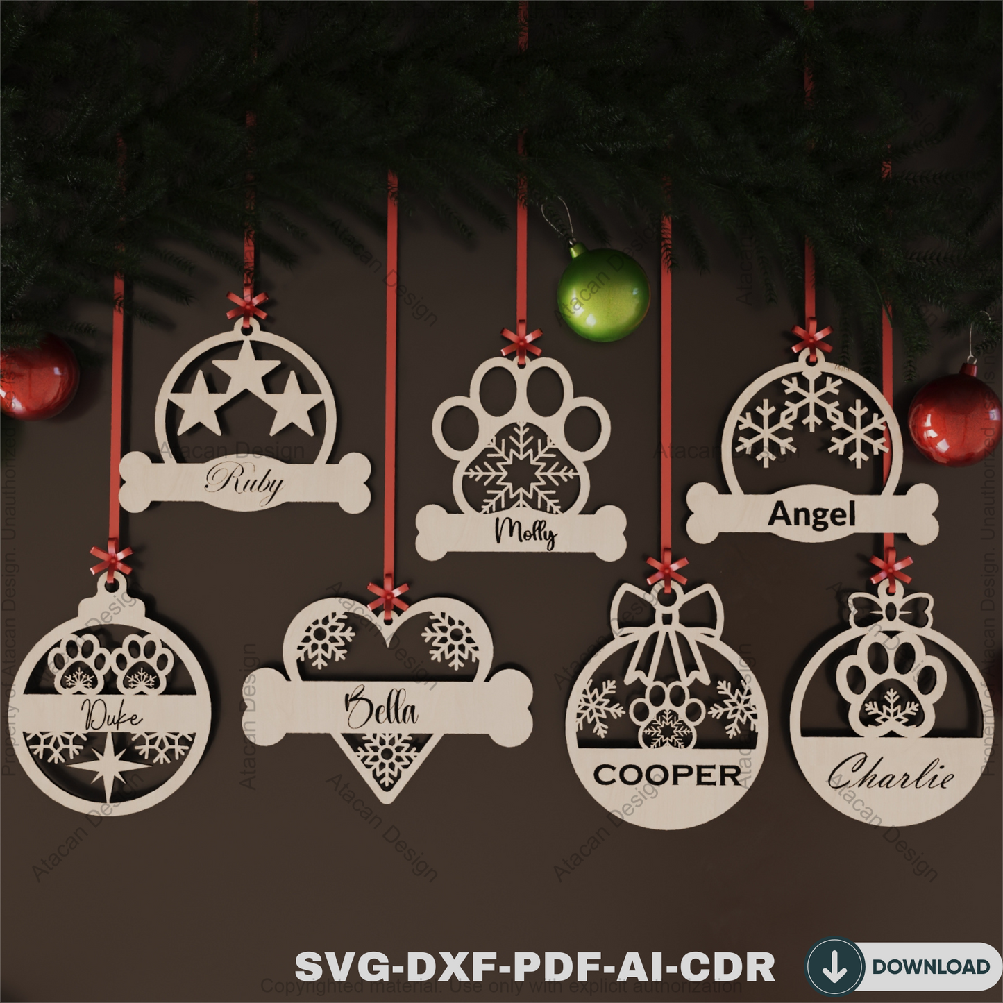 Custom Pet Christmas Ornament - Personalized Dog Paw and Cat Paw Holiday Gifts,Custom Dog and Cat Paw Ornaments 812