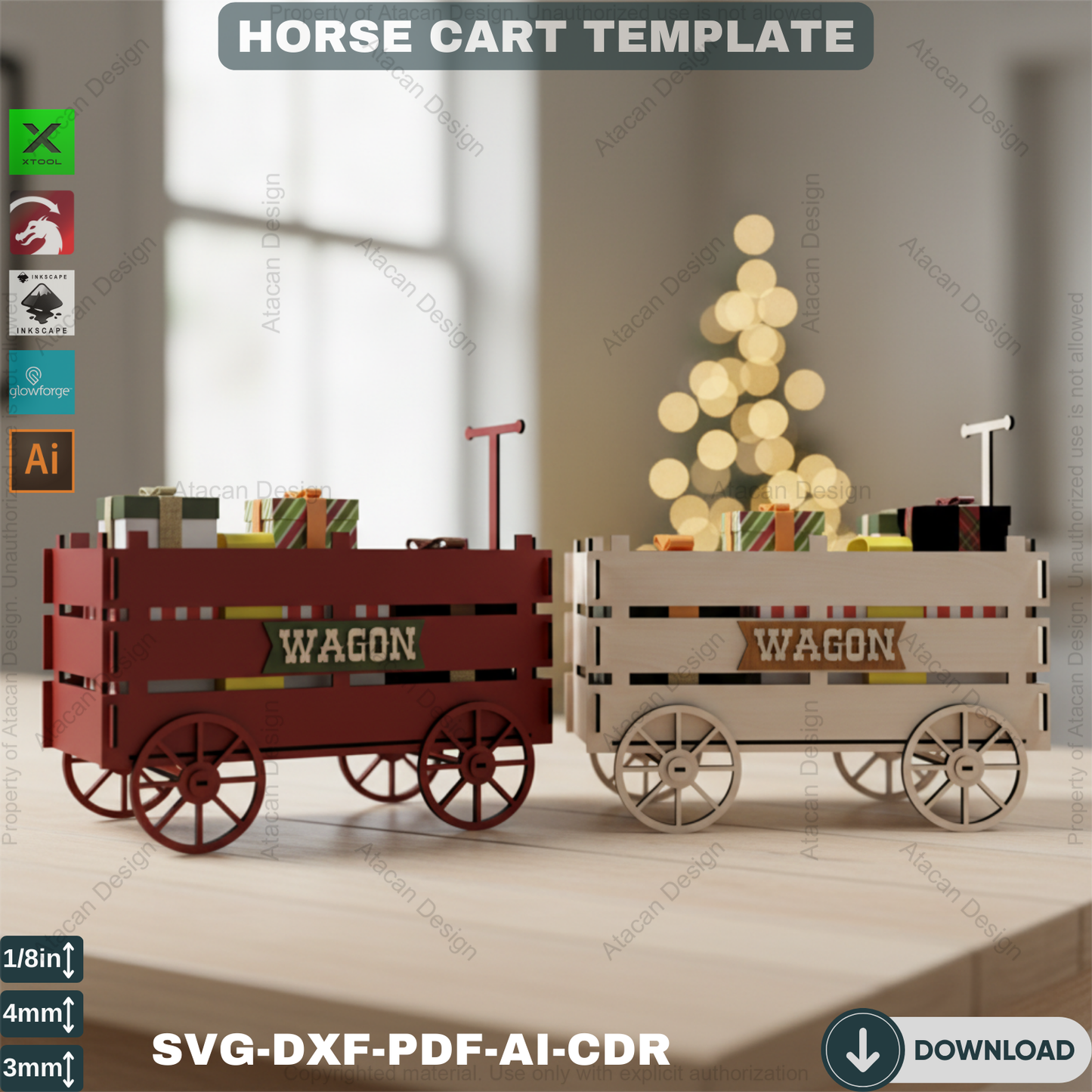 Horse Cart Laser Cut Files / Wood Caravan Carriage / Moving Wheel Wagon / Pony Cart Digital Download Svg Dxf Ai Cdr Pdf 358