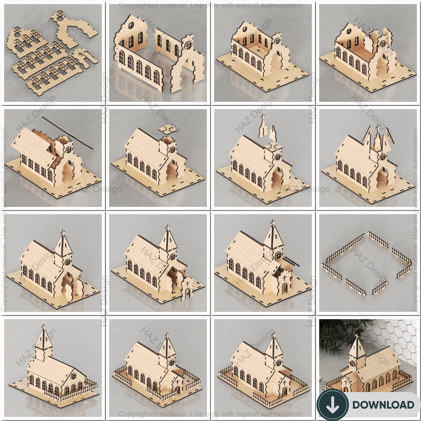 Laser Cut Miniature Church File - Detailed 3D Wooden Model for Decor - Digital Building Plan,Miniature Church Template for Glowforge & xTool 881