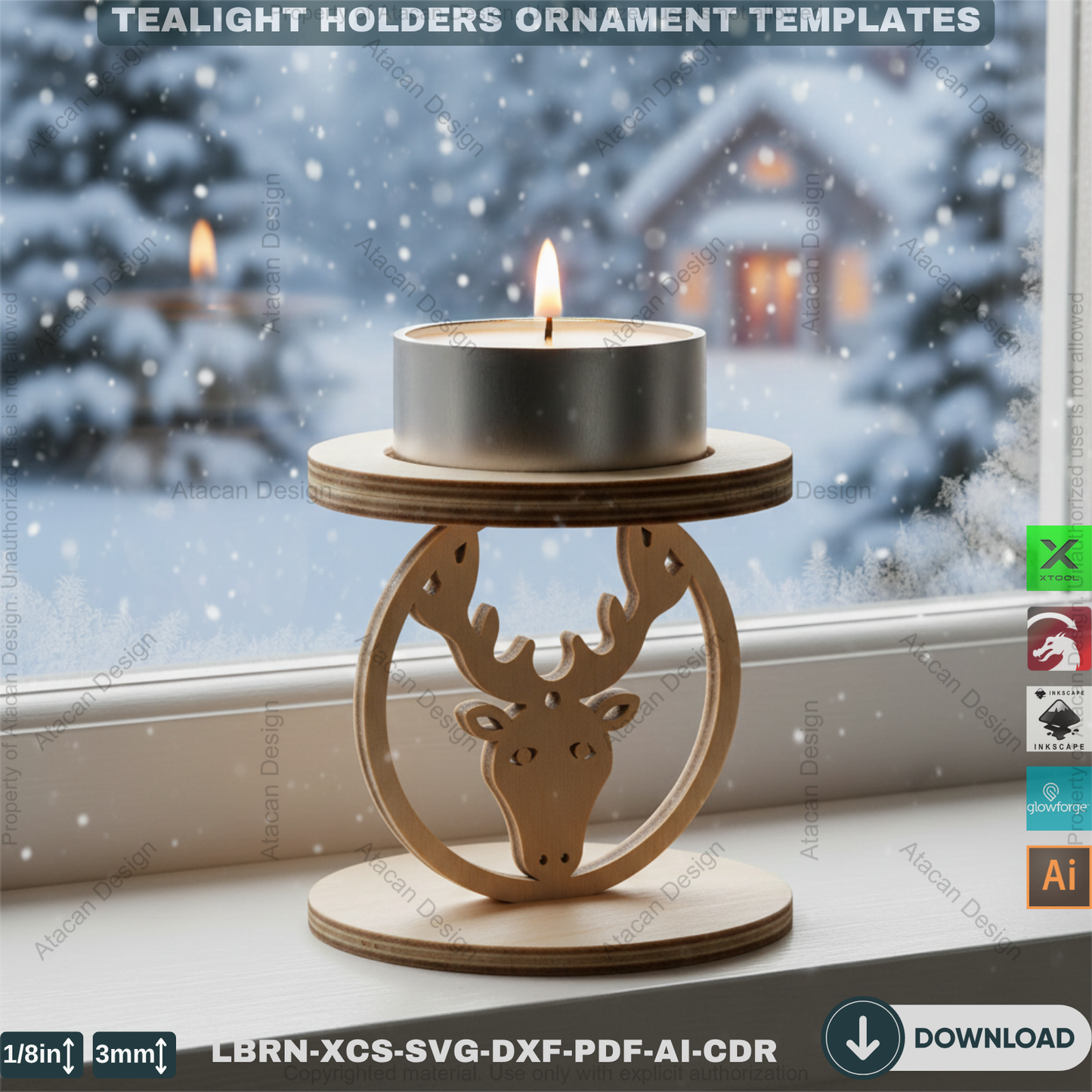 Snowflake Tealight Holder Set, Wooden Laser Cut Decor, Winter Candle Templates, Standing Tea Light Holders 907