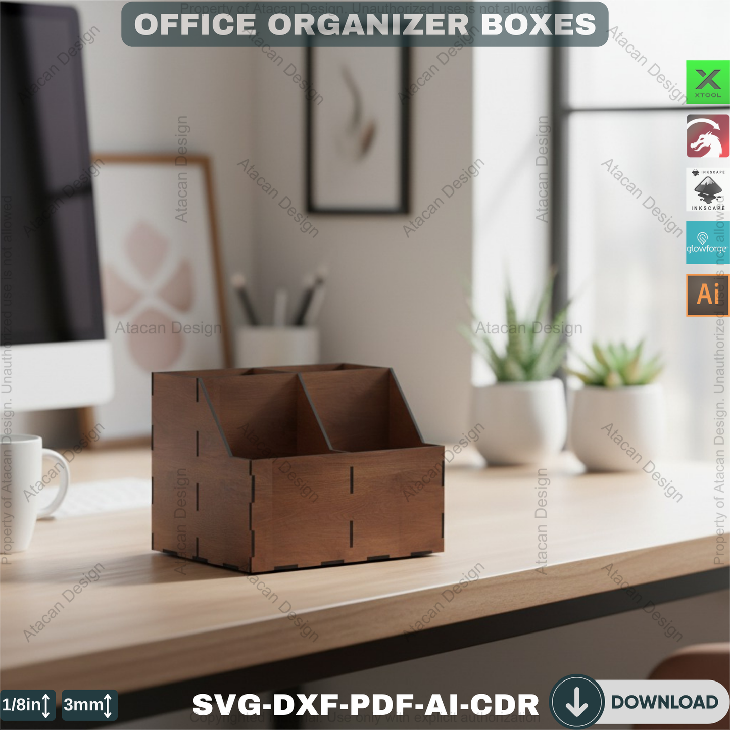 Laser Cut Office Organizer Set - 3 Sizes Wooden Desk Dividers, Pencil and Paper Storage 669